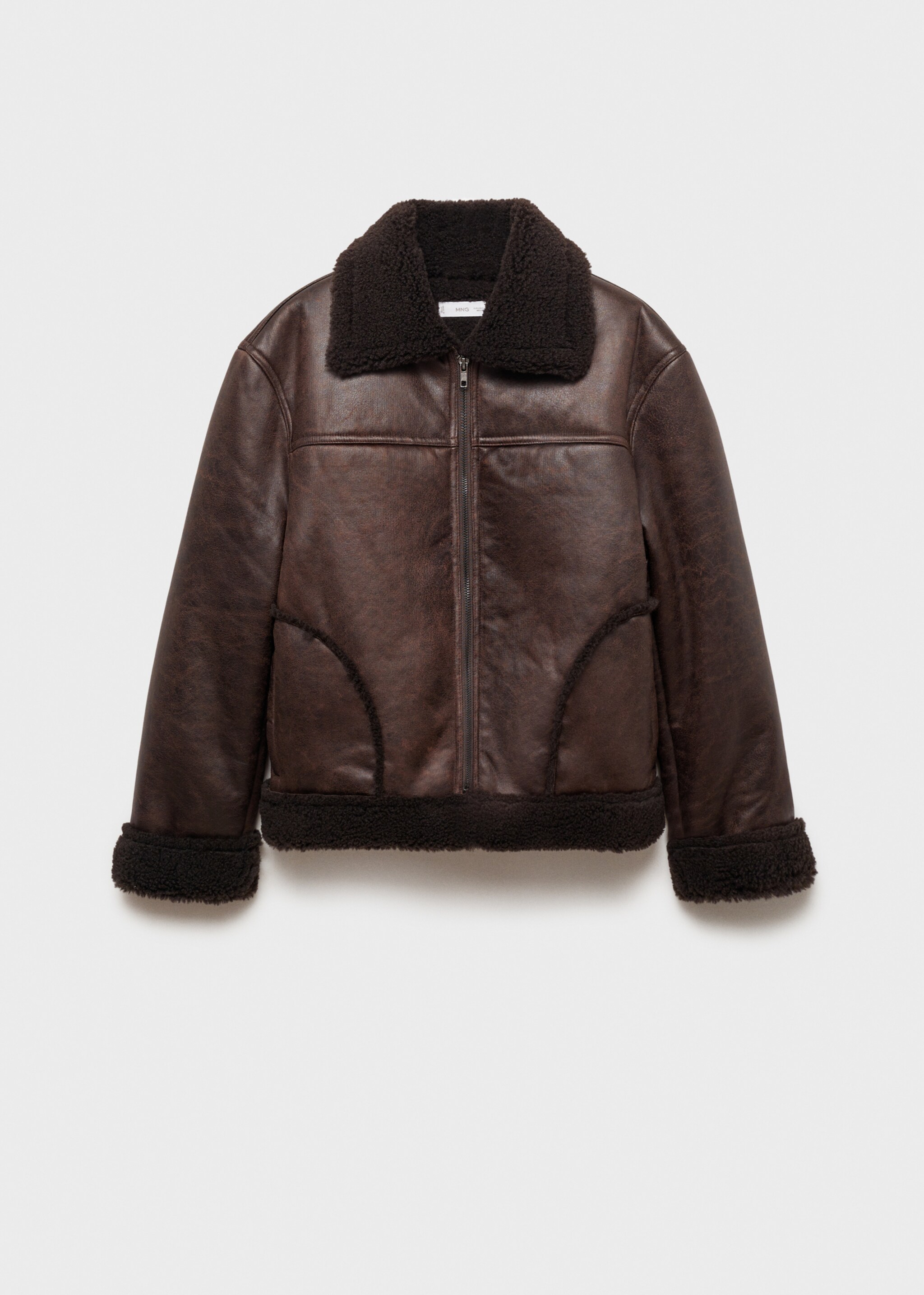 Blouson simili-cuir imitation mouton retourné - Article sans modèle, Marron. Ref: 77097668-00.