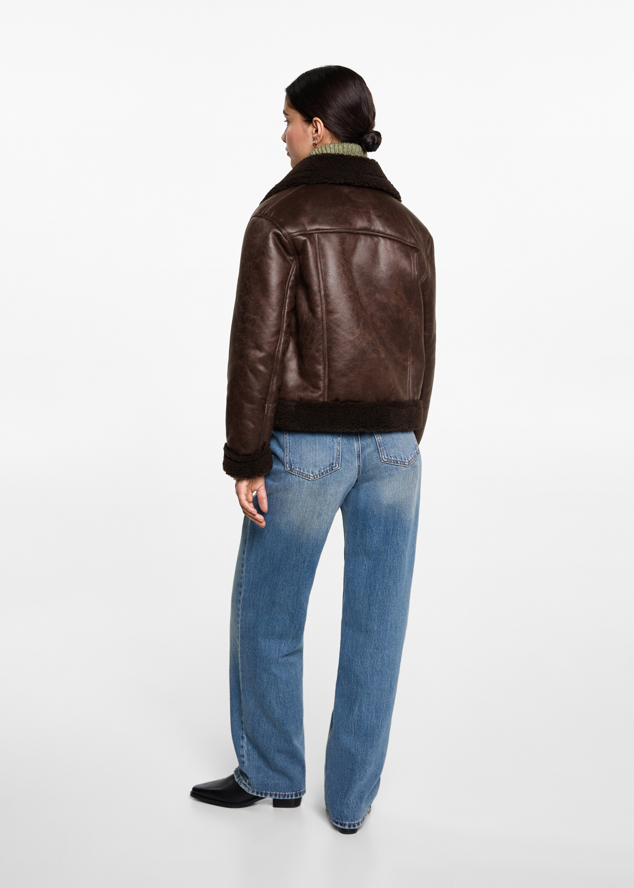 Blouson simili-cuir imitation mouton retourné - Verso de l’article, Marron. Ref: 77097668-00.