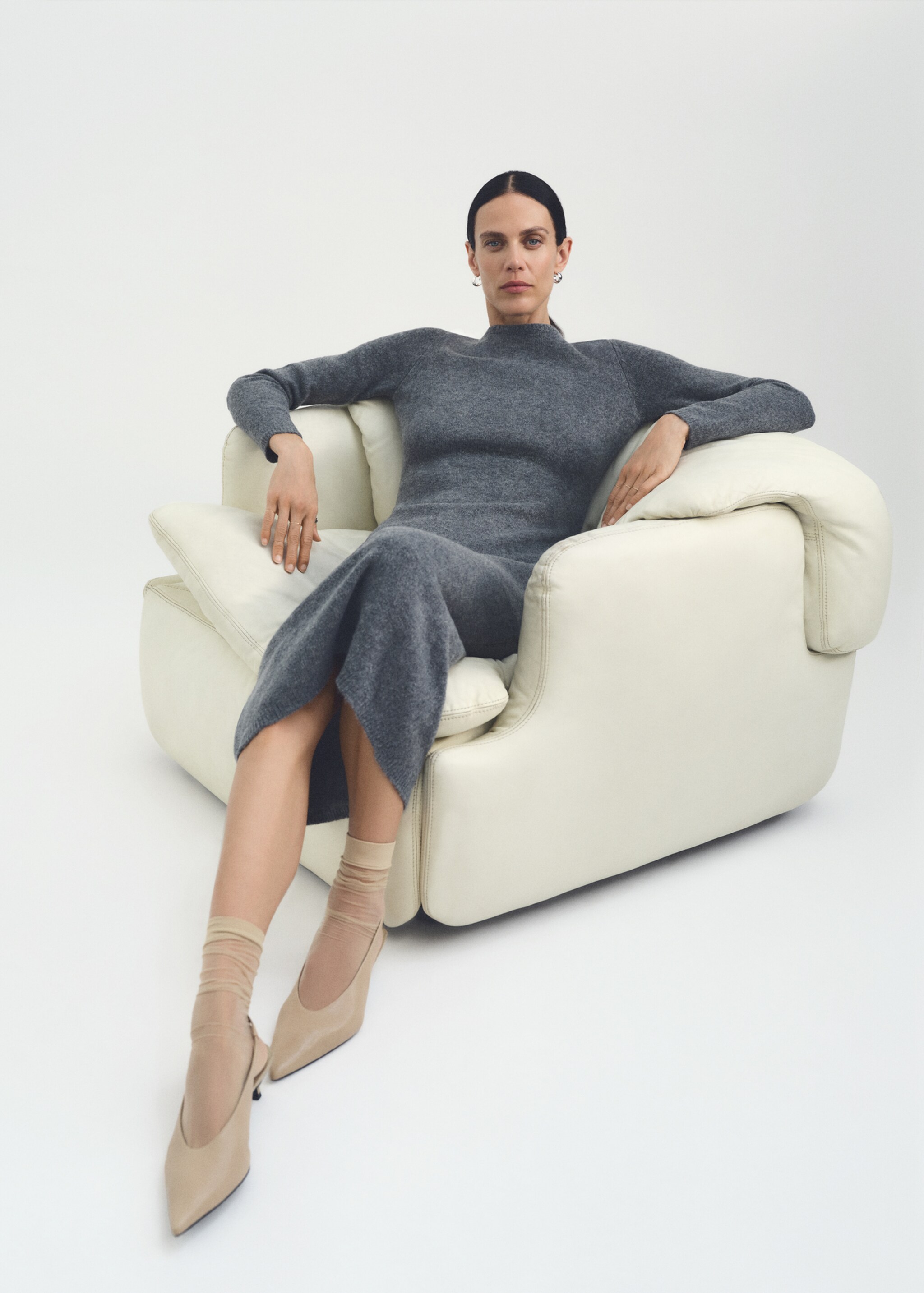 Knit midi dress - Details of the article 6, Medium Heather Grey. Ref: 77097678-00.