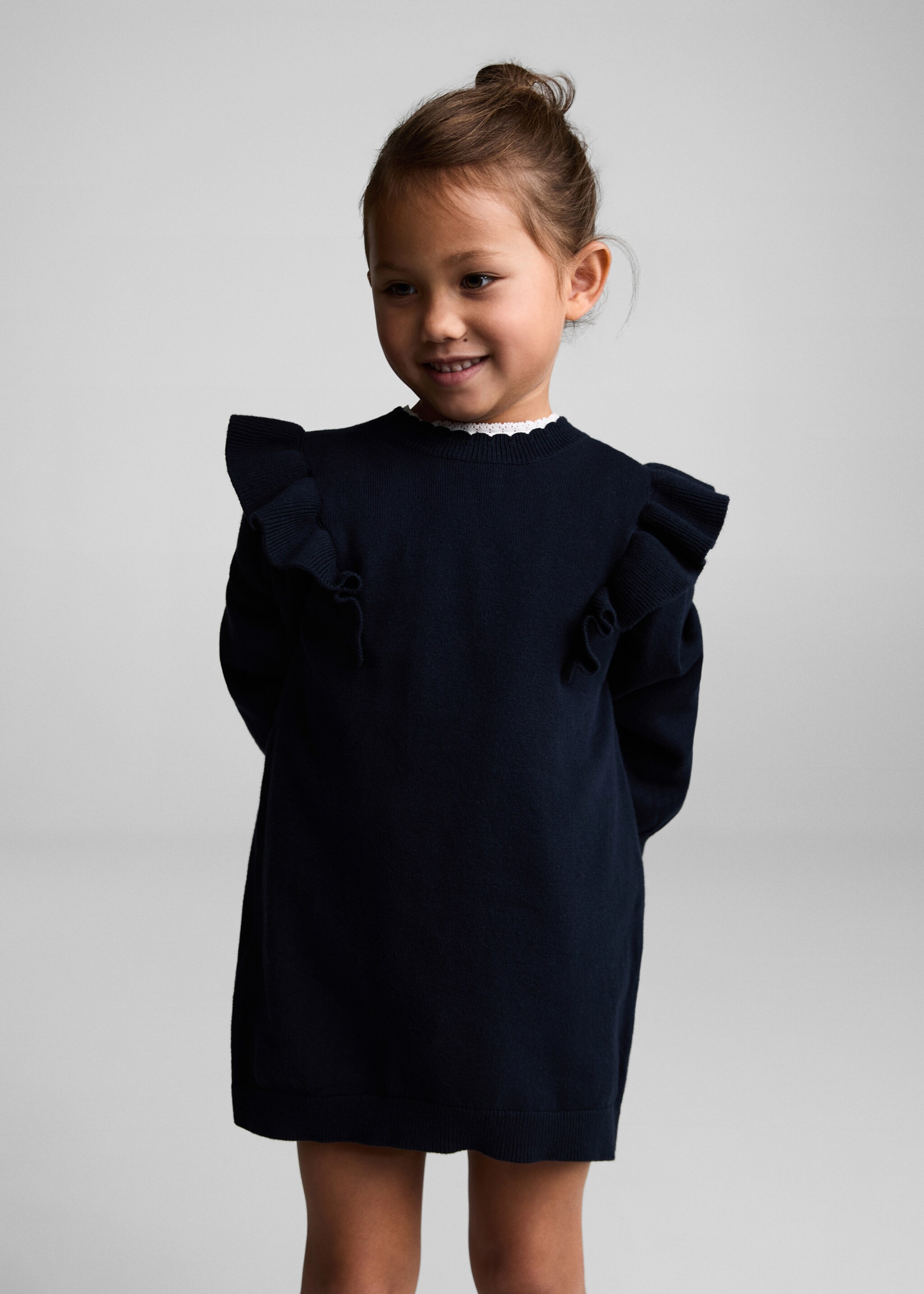 Ruffle knit dress - Medium plane, Dark Navy. Ref: 77097679-00.