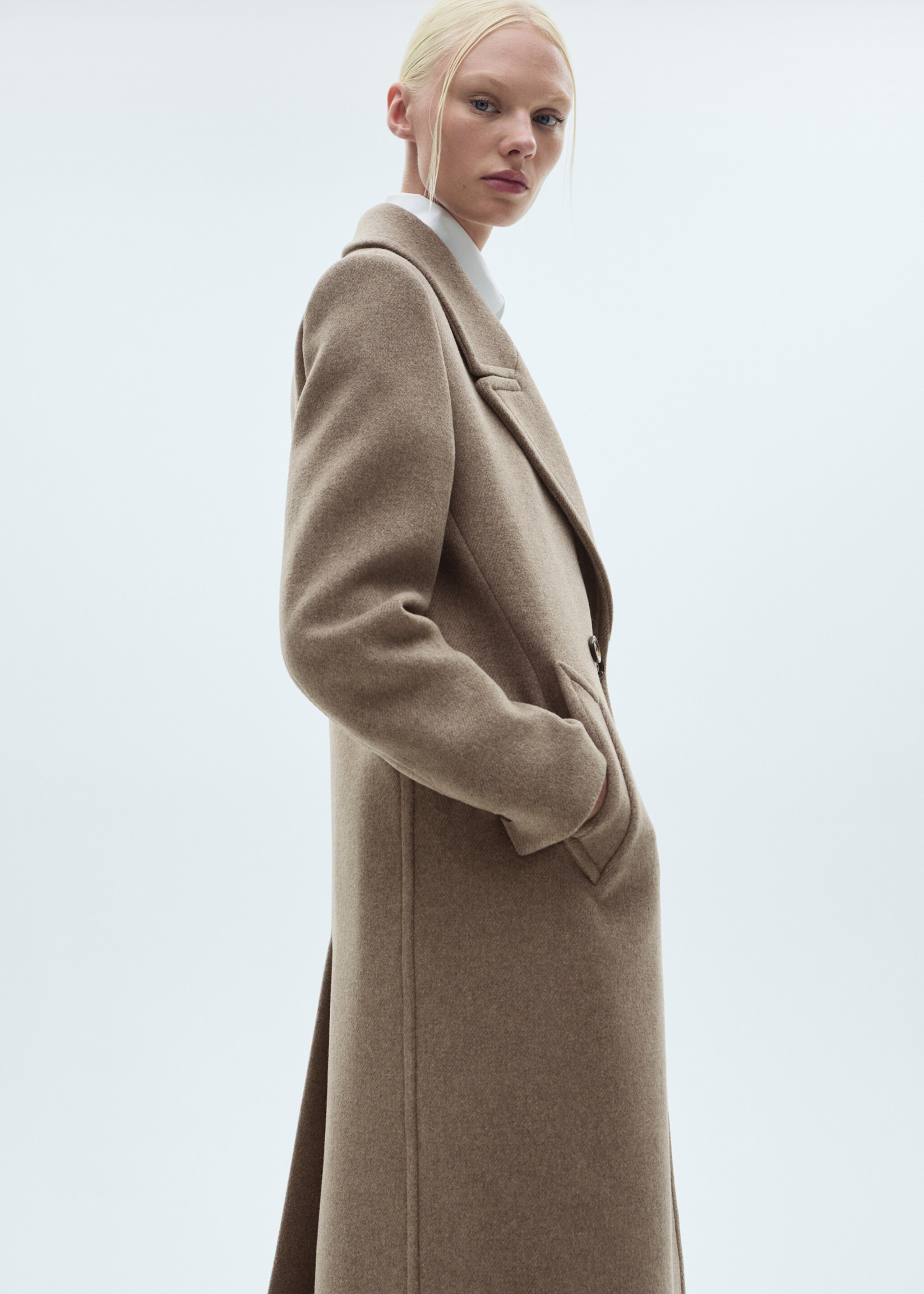 Wool coat with lapels - Medium plane, Medium Brown. Ref: 77097683-00.