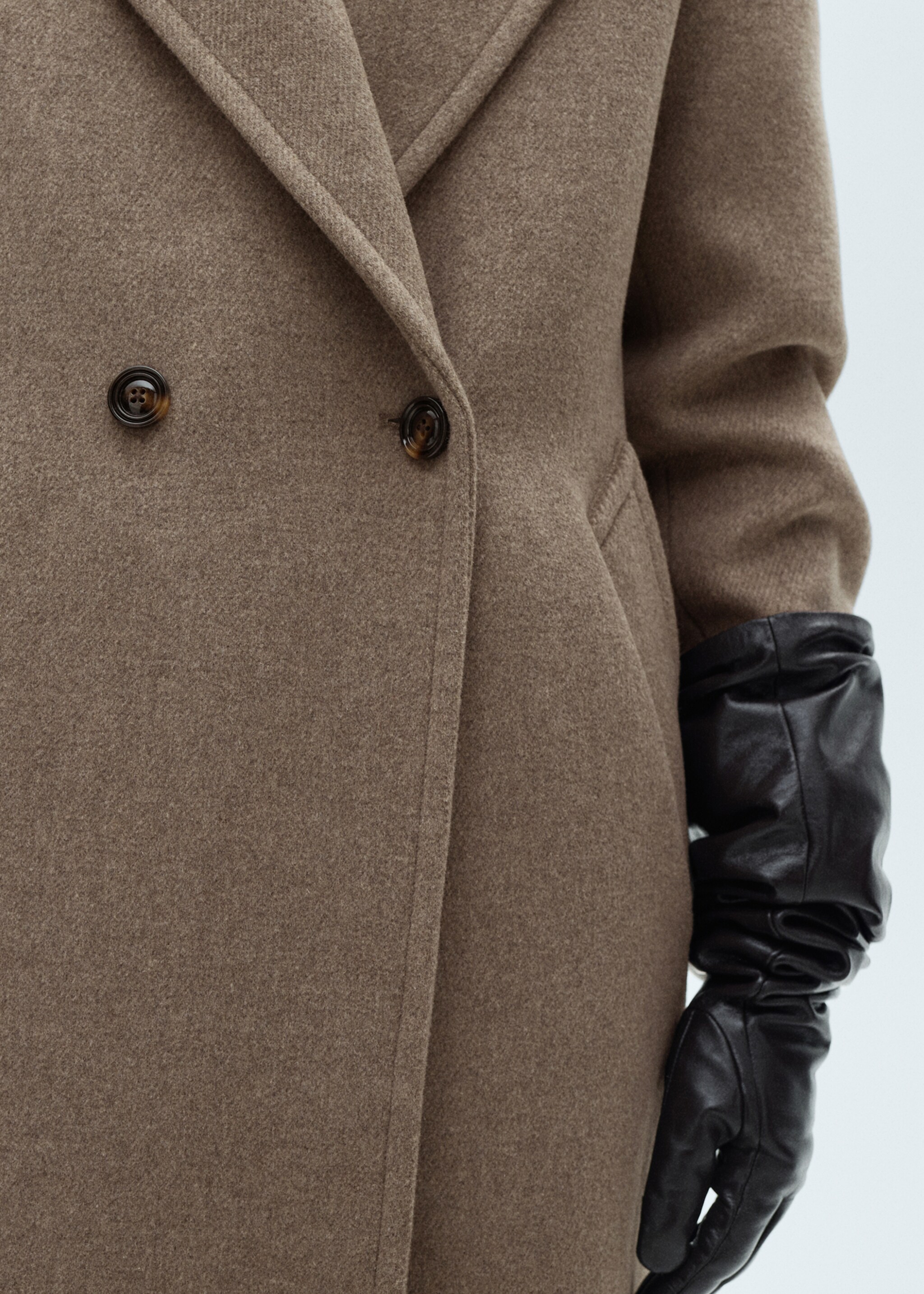 Wool coat with lapels - Details of the article 2, Medium Brown. Ref: 77097683-00.