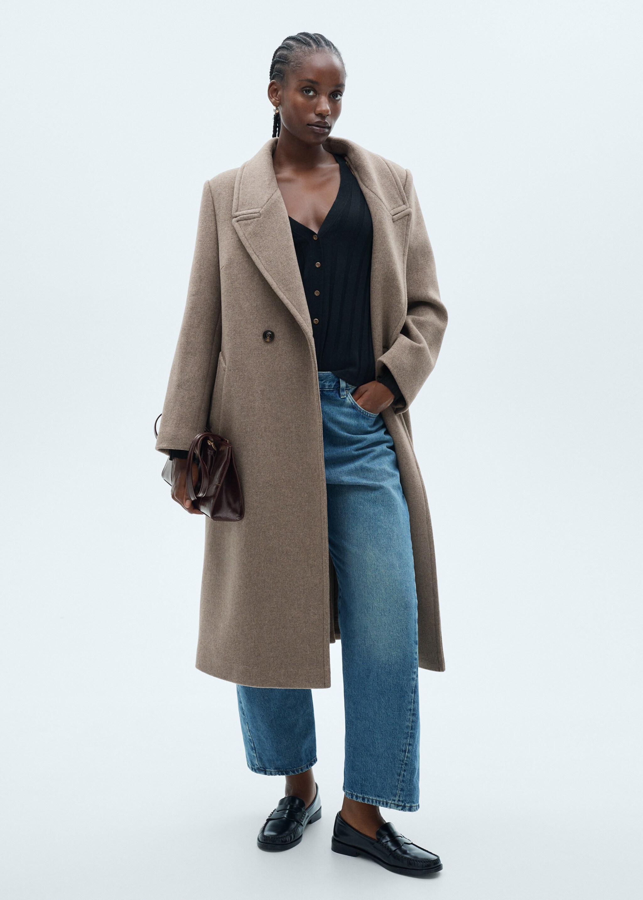 Wool coat with lapels - Details of the article 3, Medium Brown. Ref: 77097683-00.