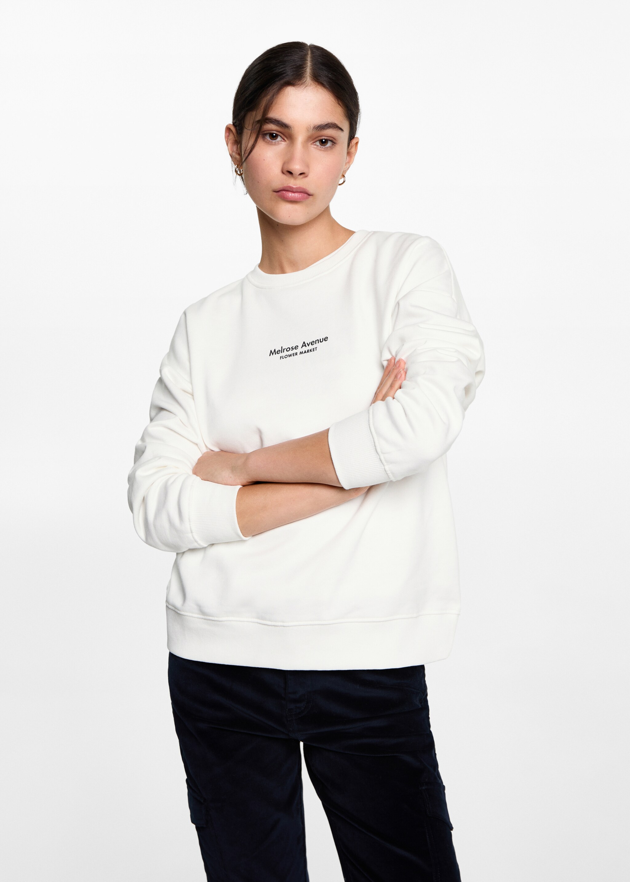 Sweat-shirt coton imprimé - Plan moyen, Blanc cassé. Ref: 77097692-00.