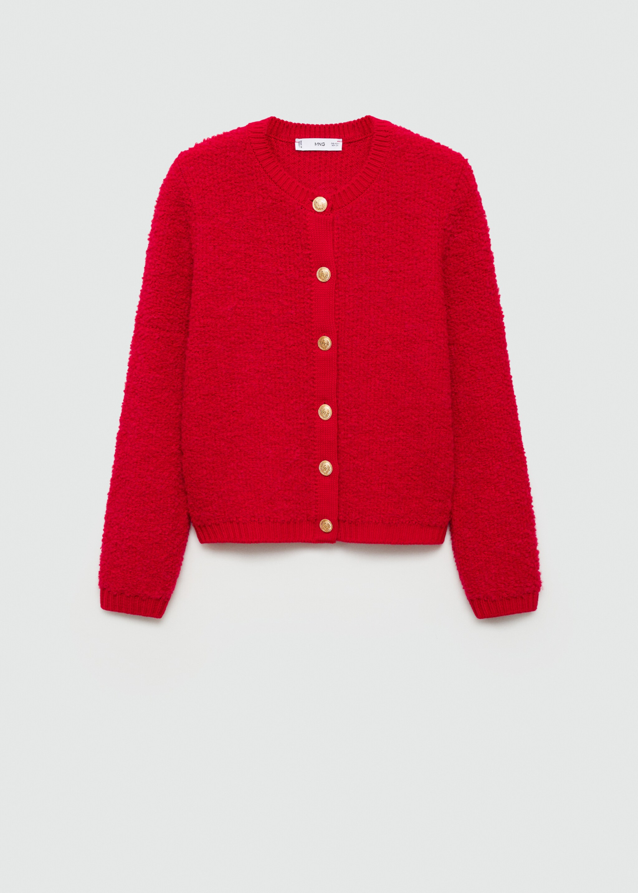 Curly-knit cardigan with jewel buttons - Article without model, Red. Ref: 77097709-00.