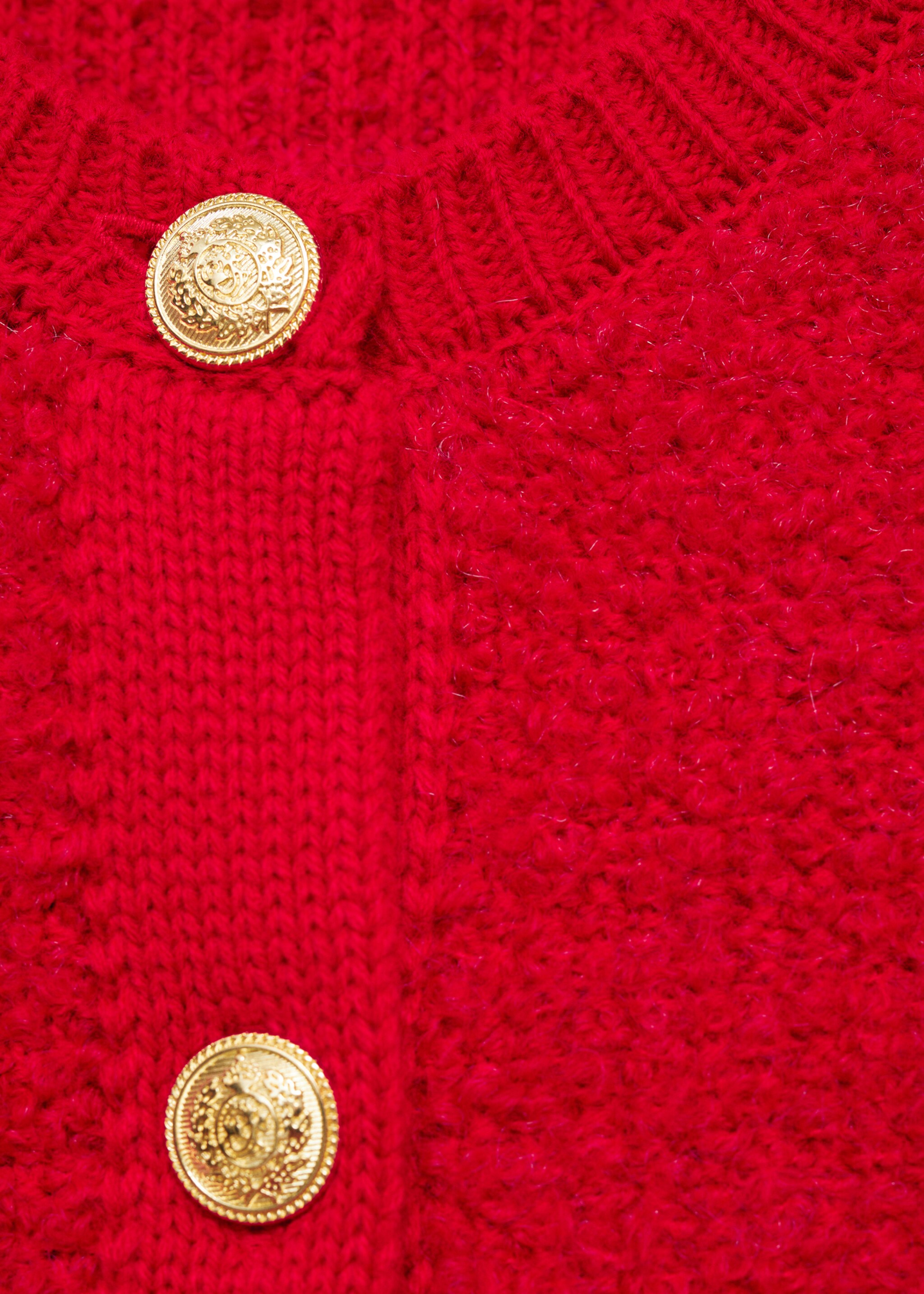 Curly-knit cardigan with jewel buttons - Details of the article 8, Red. Ref: 77097709-00.