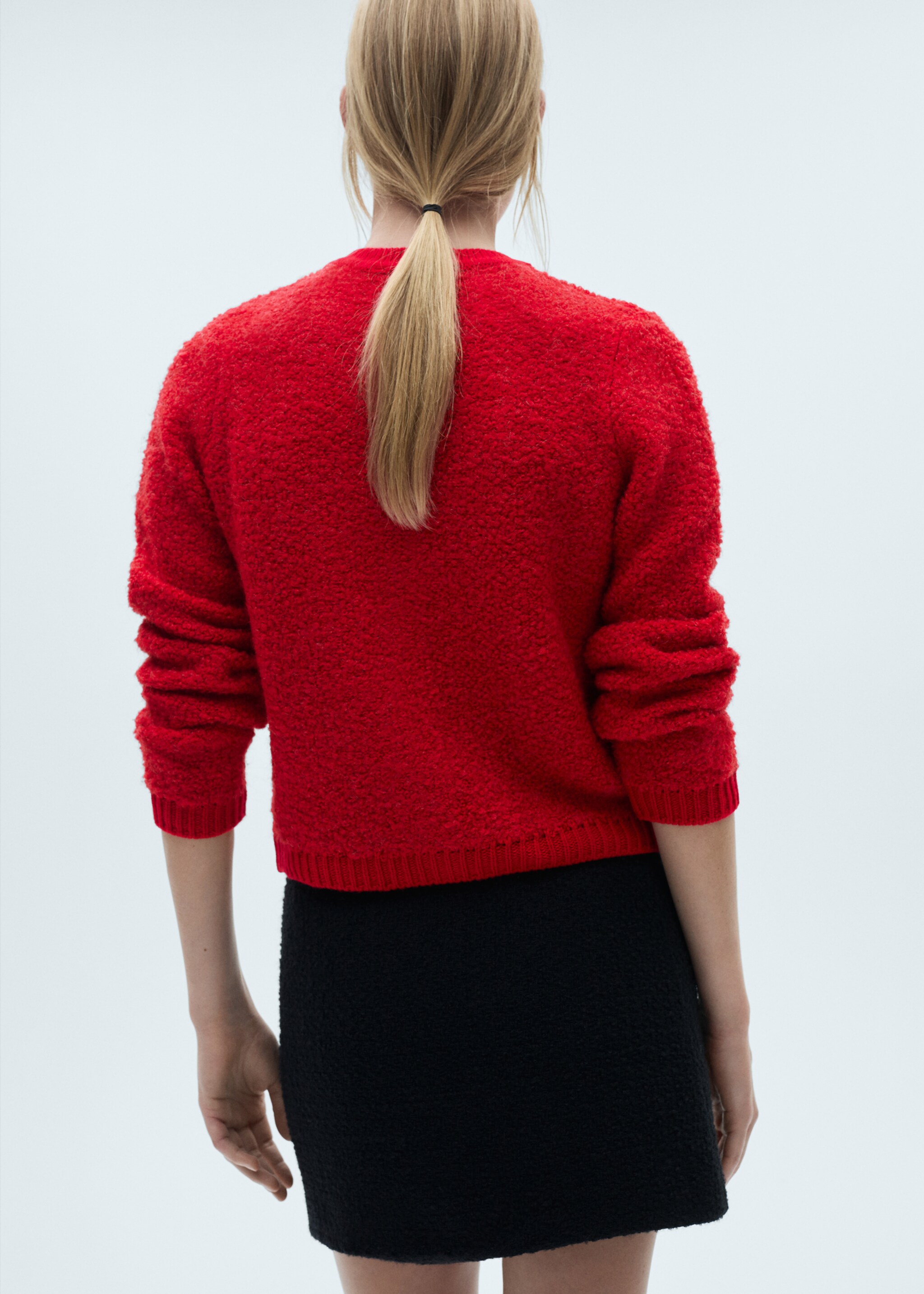 Curly-knit cardigan with jewel buttons - Reverse of the article, Red. Ref: 77097709-00.