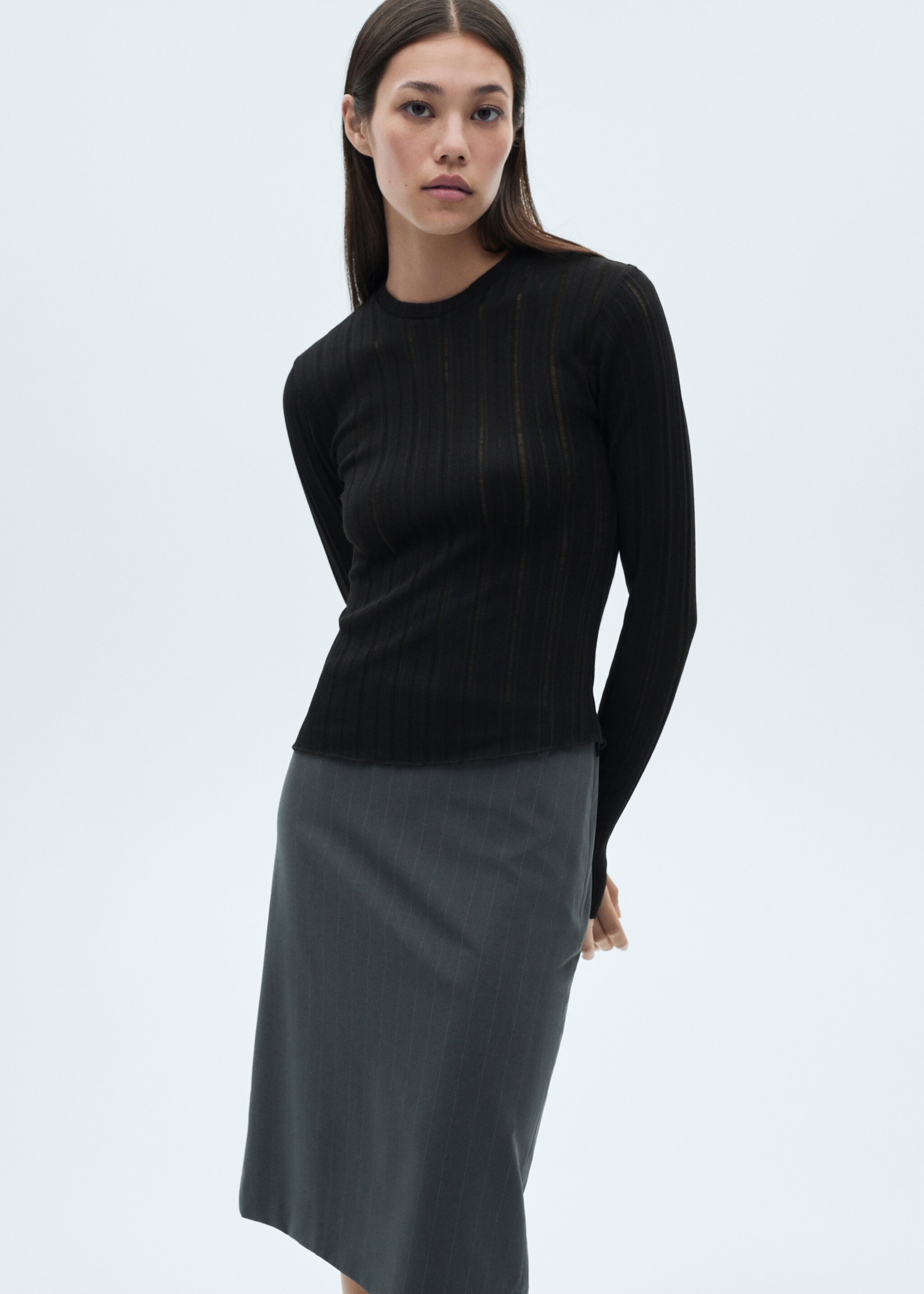 Long sleeve T-shirt - Medium plane, Black. Ref: 77097715-00.