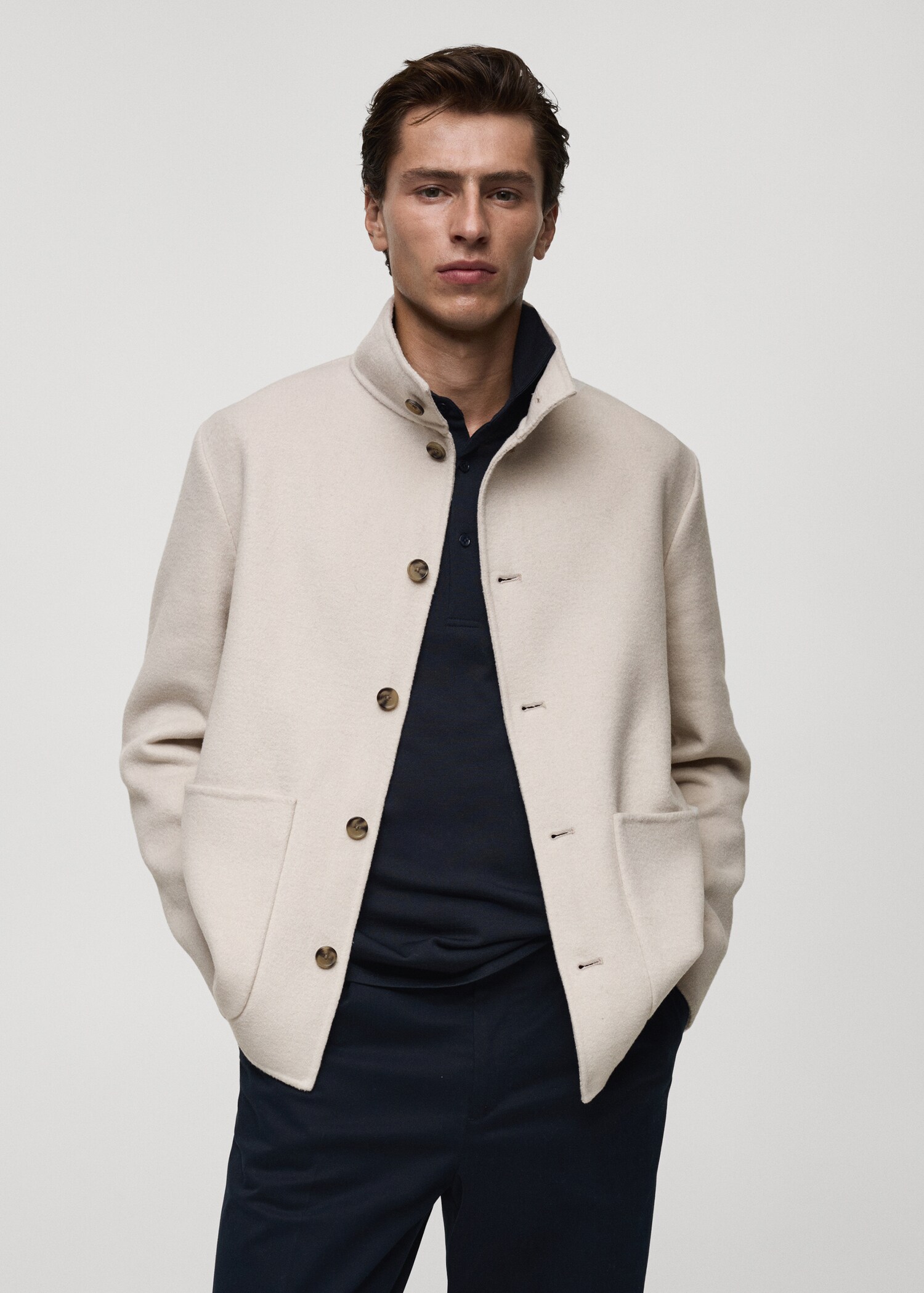 Handmade wool jacket with funnel neck - Medium plane