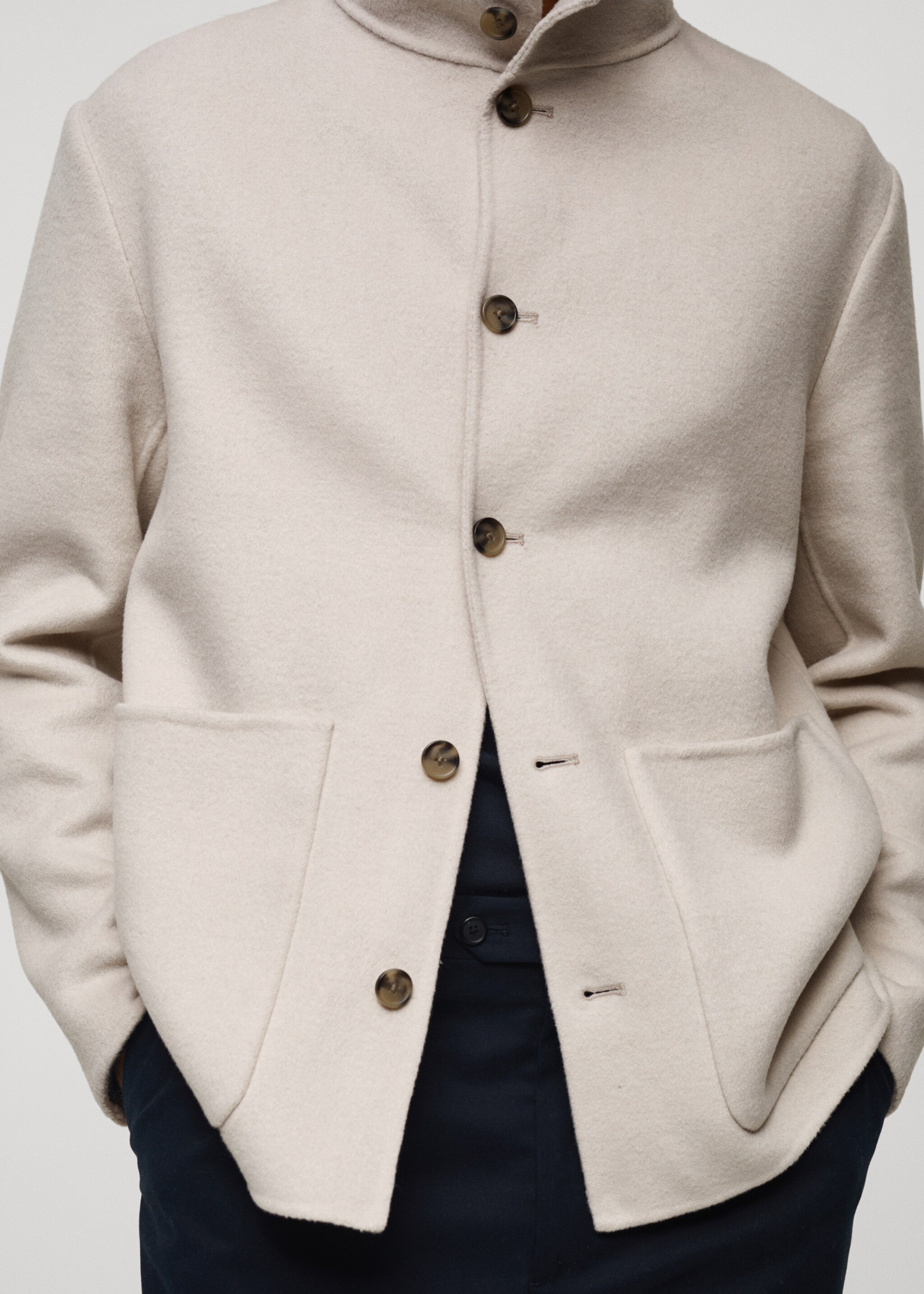 Chaqueta lana handmade cuello chimenea - Detalle del artículo 6, Crudo. Ref: 77097911-00.