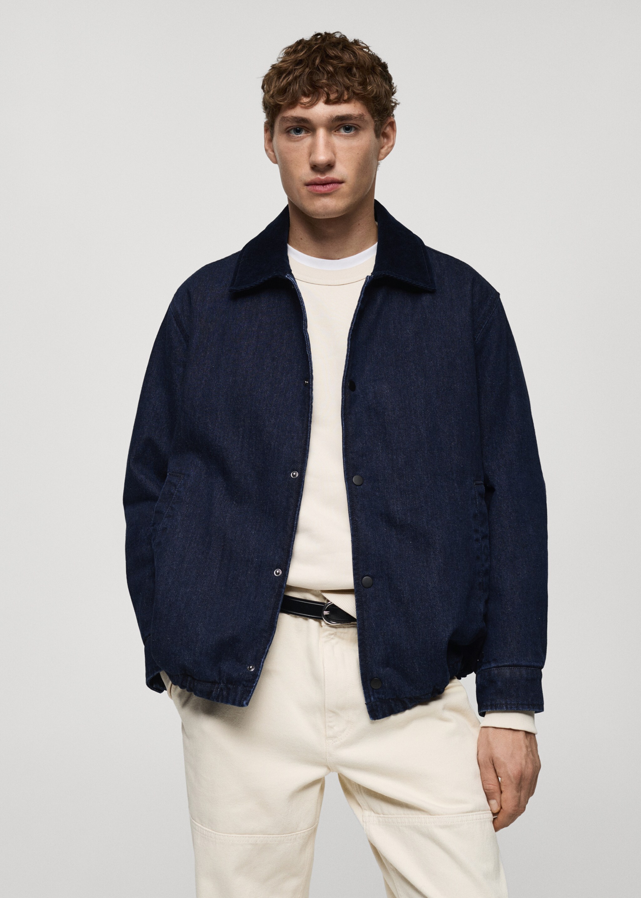 Corduroy collar denim jacket - Medium plane, Open Blue. Ref: 77097912-00.