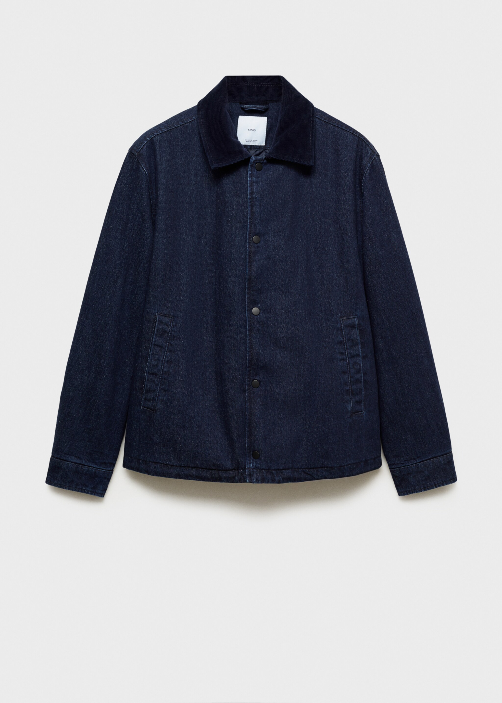 Corduroy collar denim jacket - Article without model, Open Blue. Ref: 77097912-00.