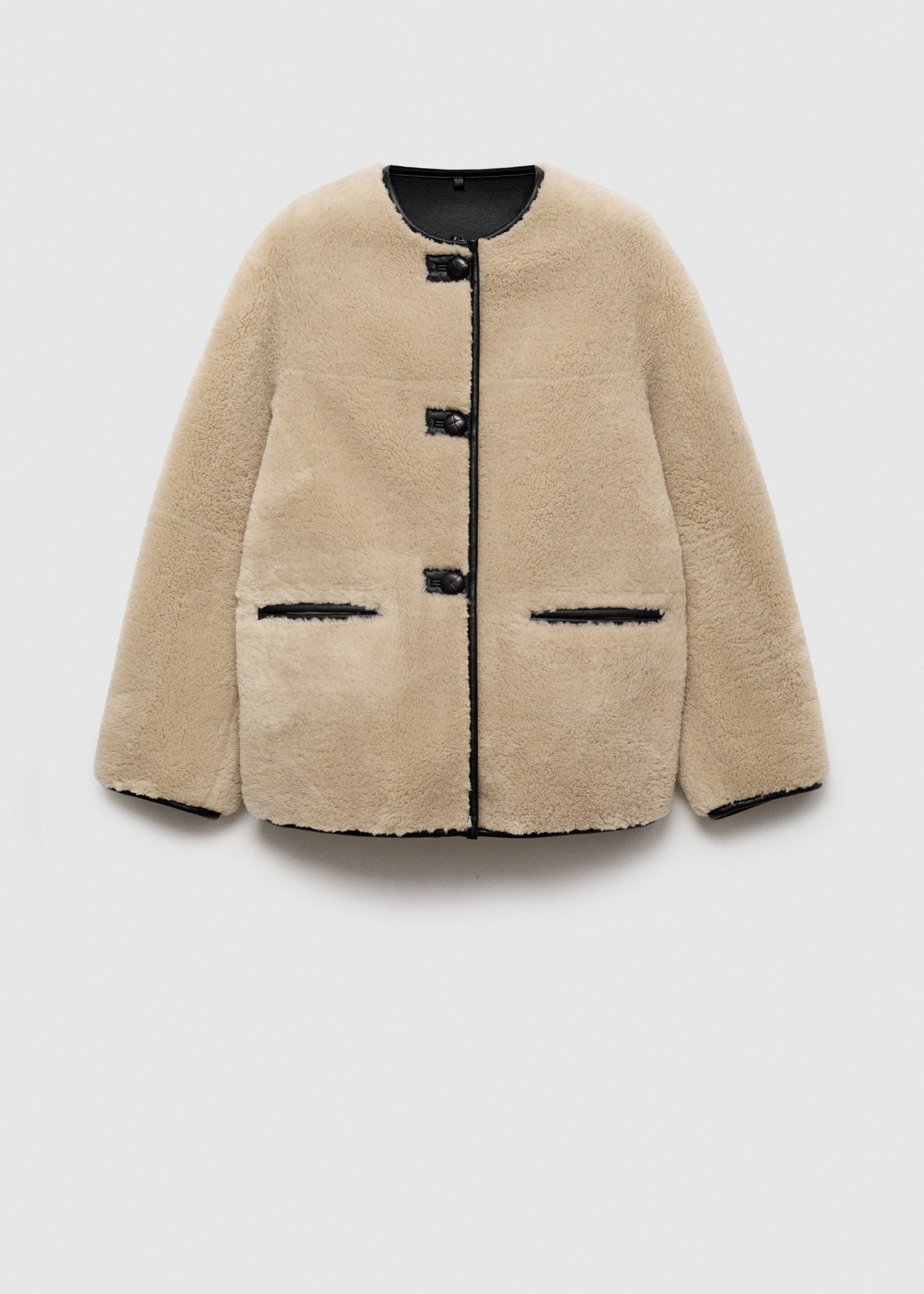 Fur-effect coat with appliqués - Article without model, Ecru. Ref: 77097914-00.