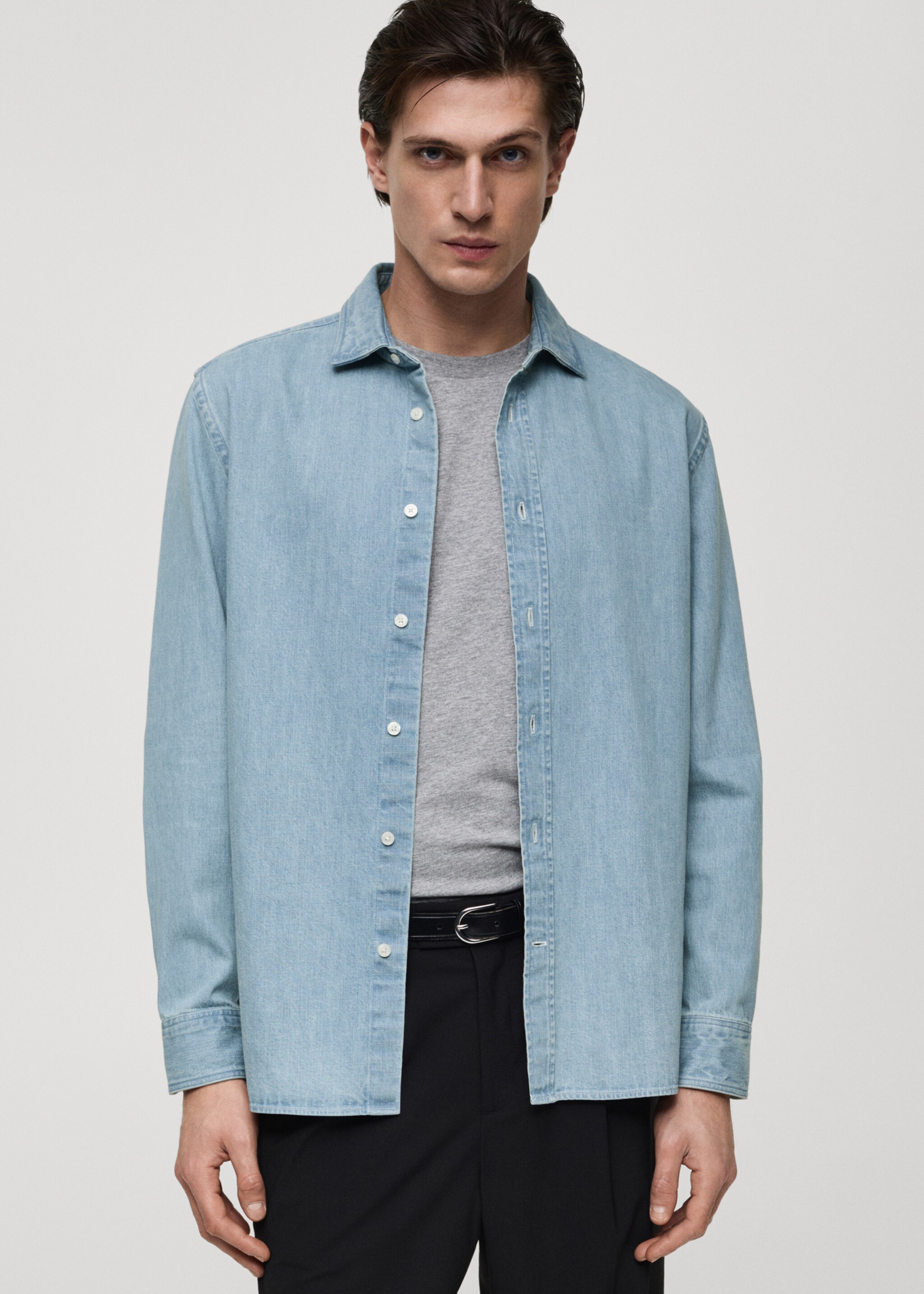 Regular fit denim shirt - Medium plane, Light Blue. Ref: 77097916-00.