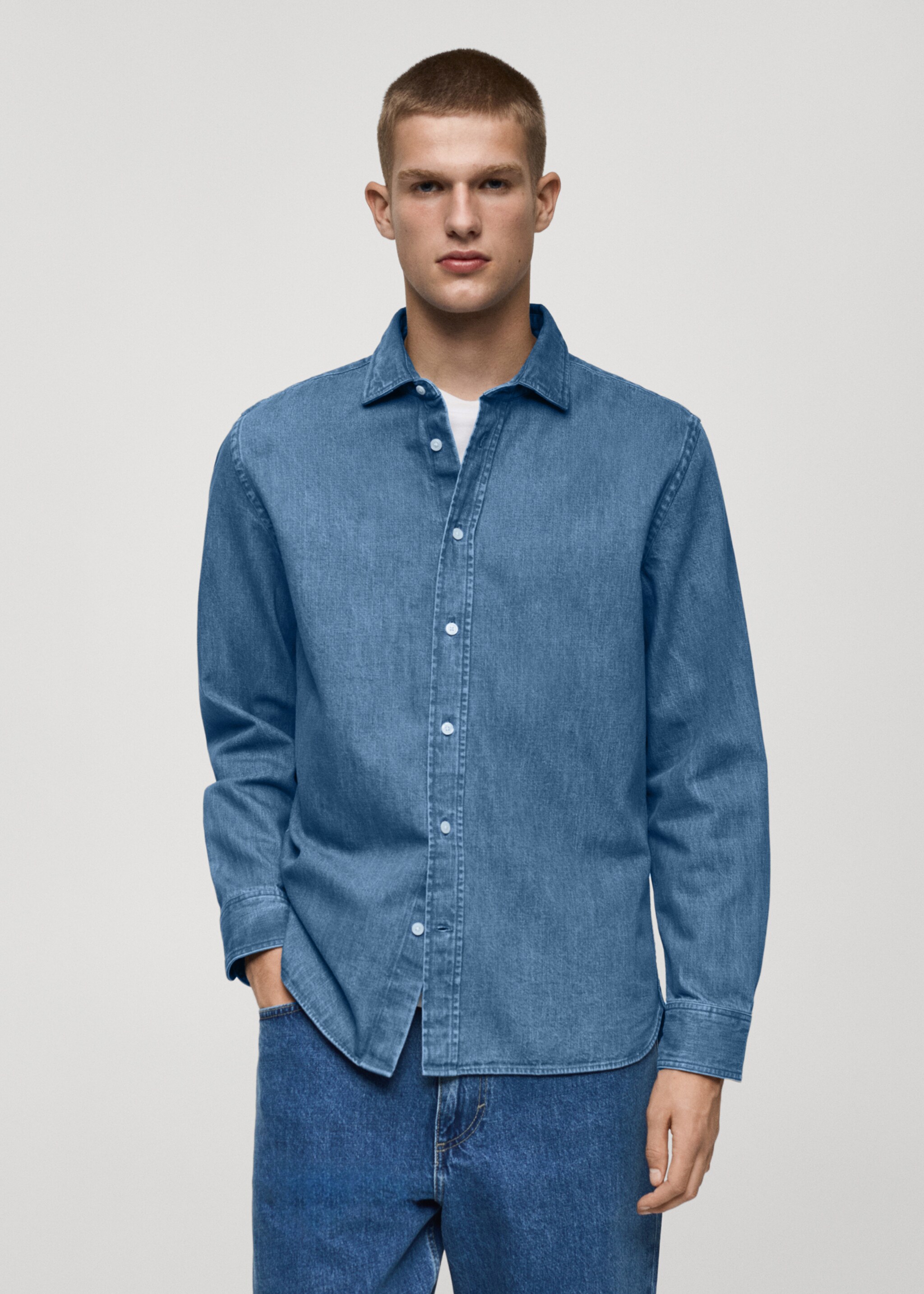 Regular fit denim shirt - Medium plane, Medium Blue. Ref: 77097916-00.
