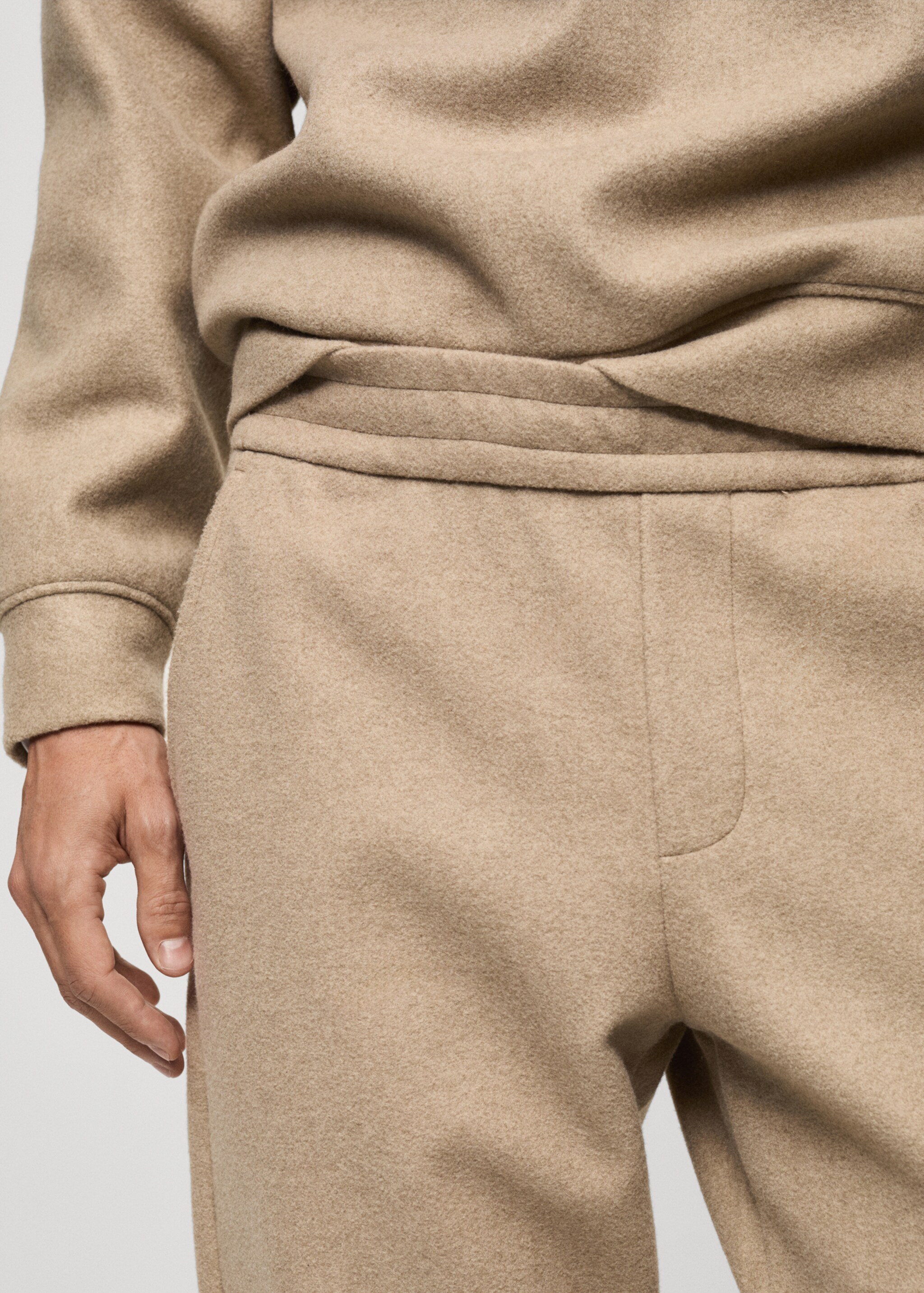 Flannel joggers with drawstring - Details of the article 1, Beige. Ref: 77097919-00.