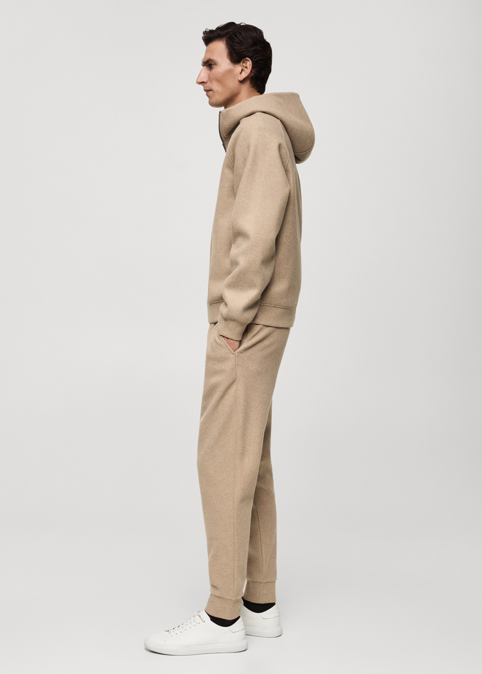 Flannel joggers with drawstring - Details of the article 2, Beige. Ref: 77097919-00.