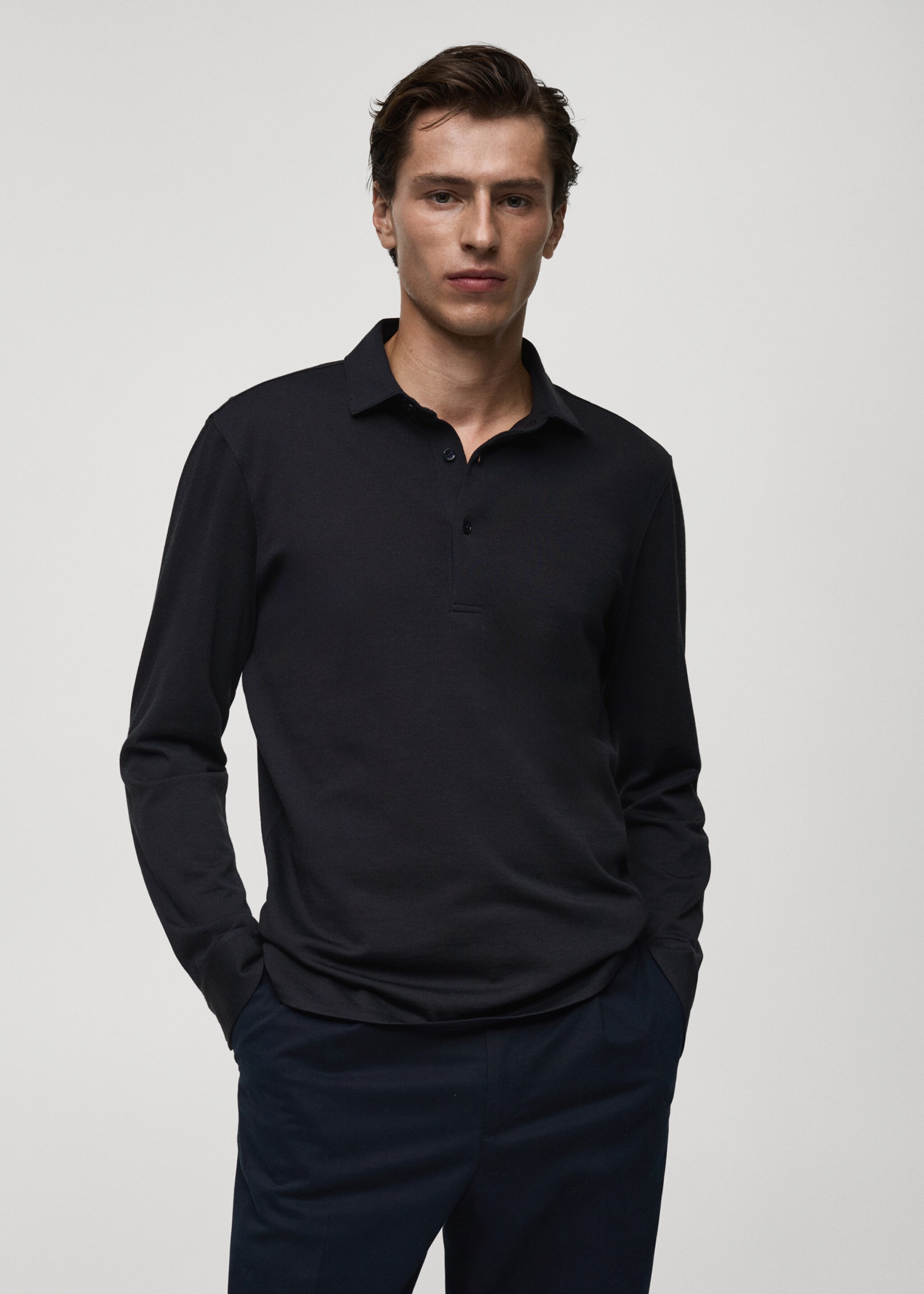 Πόλο μάλλινο regular fit - Μεσαίο πλάνο, Σκούρο Μπλε Μαρέν. Ref: 77097920-00.