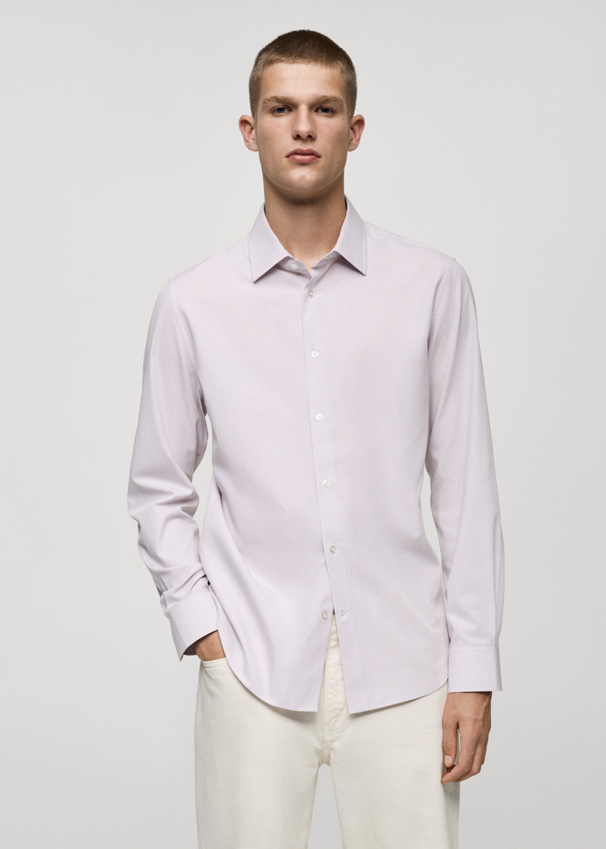 Camisa 100% cotó estampat ratlles - Pla mig, Rosa. Ref: 77097922-00.