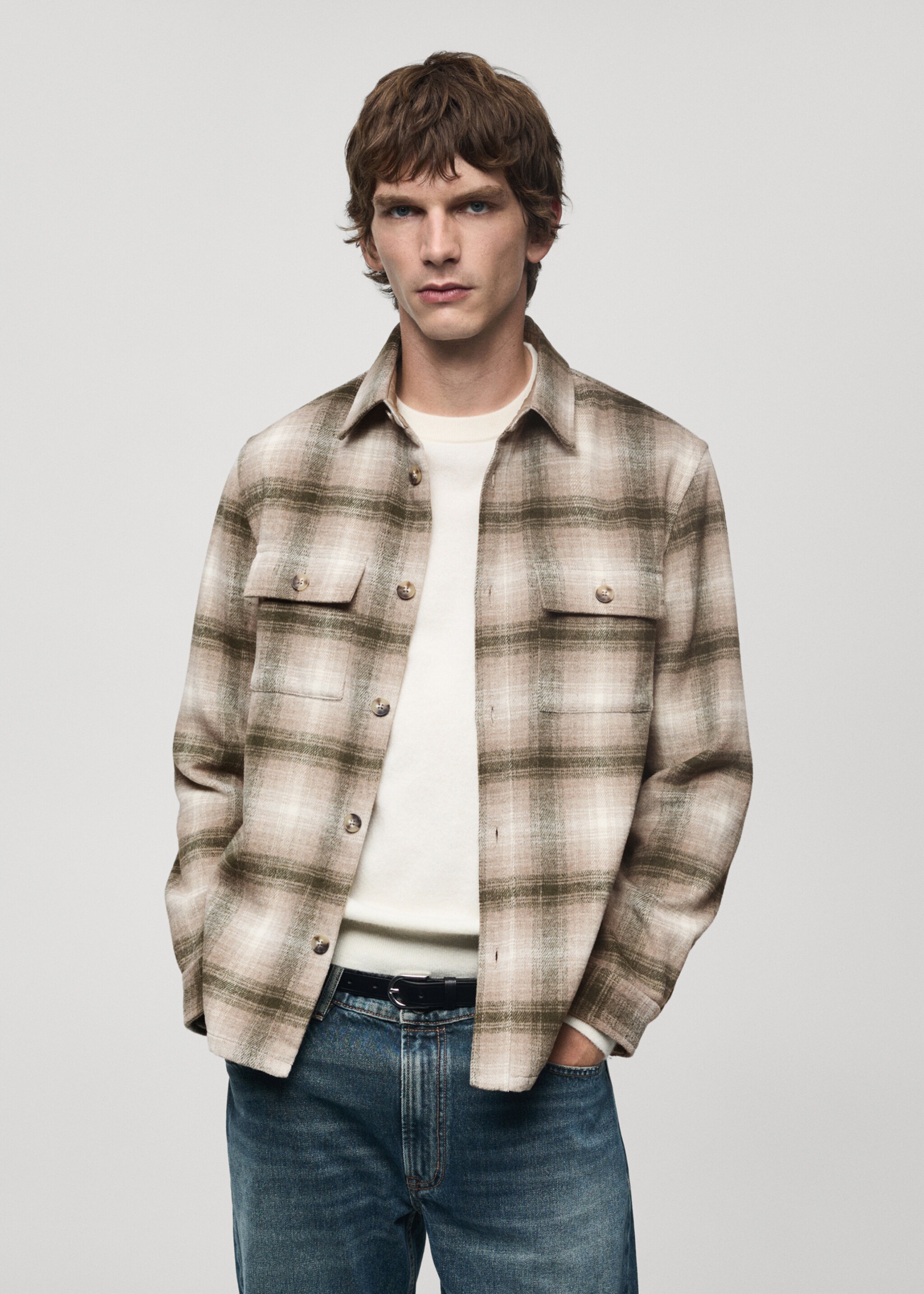 Sobrecamisa lana cuadros - Plano medio, Verde. Ref: 77097923-00.