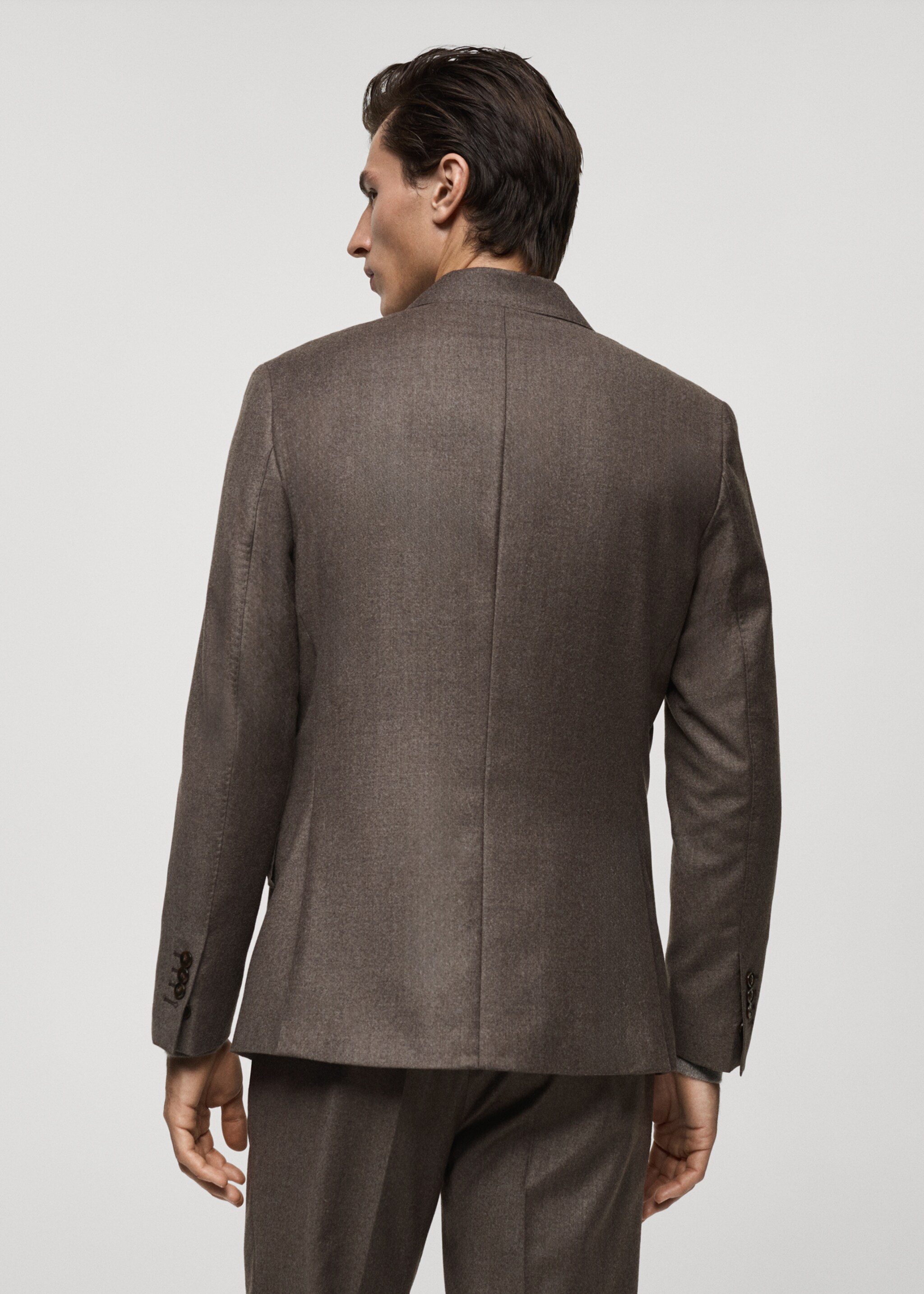 Veste costume flanelle 100 % laine italienne - Verso de l’article, Marron. Ref: 77097930-00.