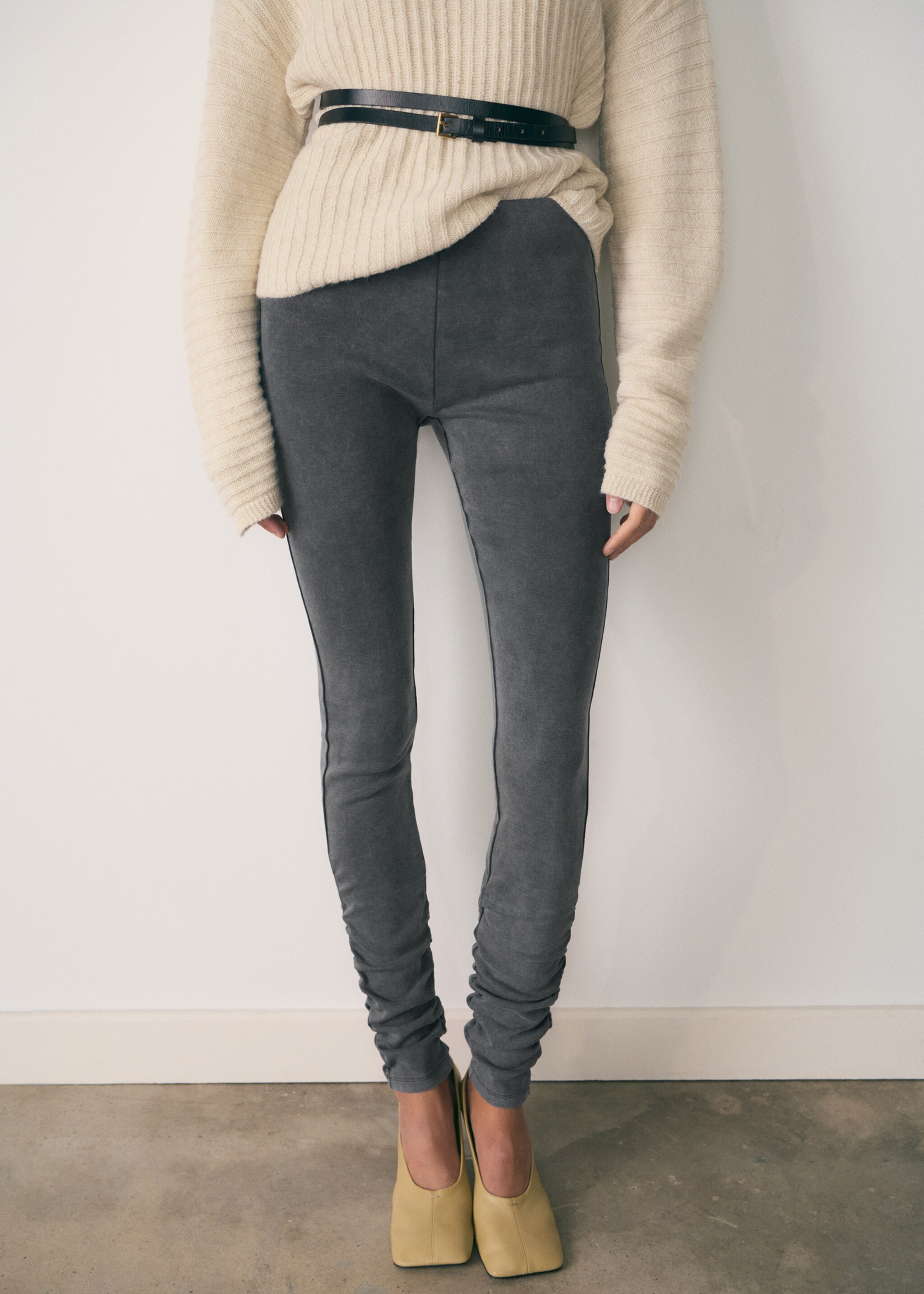 Ruched hem leggings - Medium plane, Grey. Ref: 77097937-00.