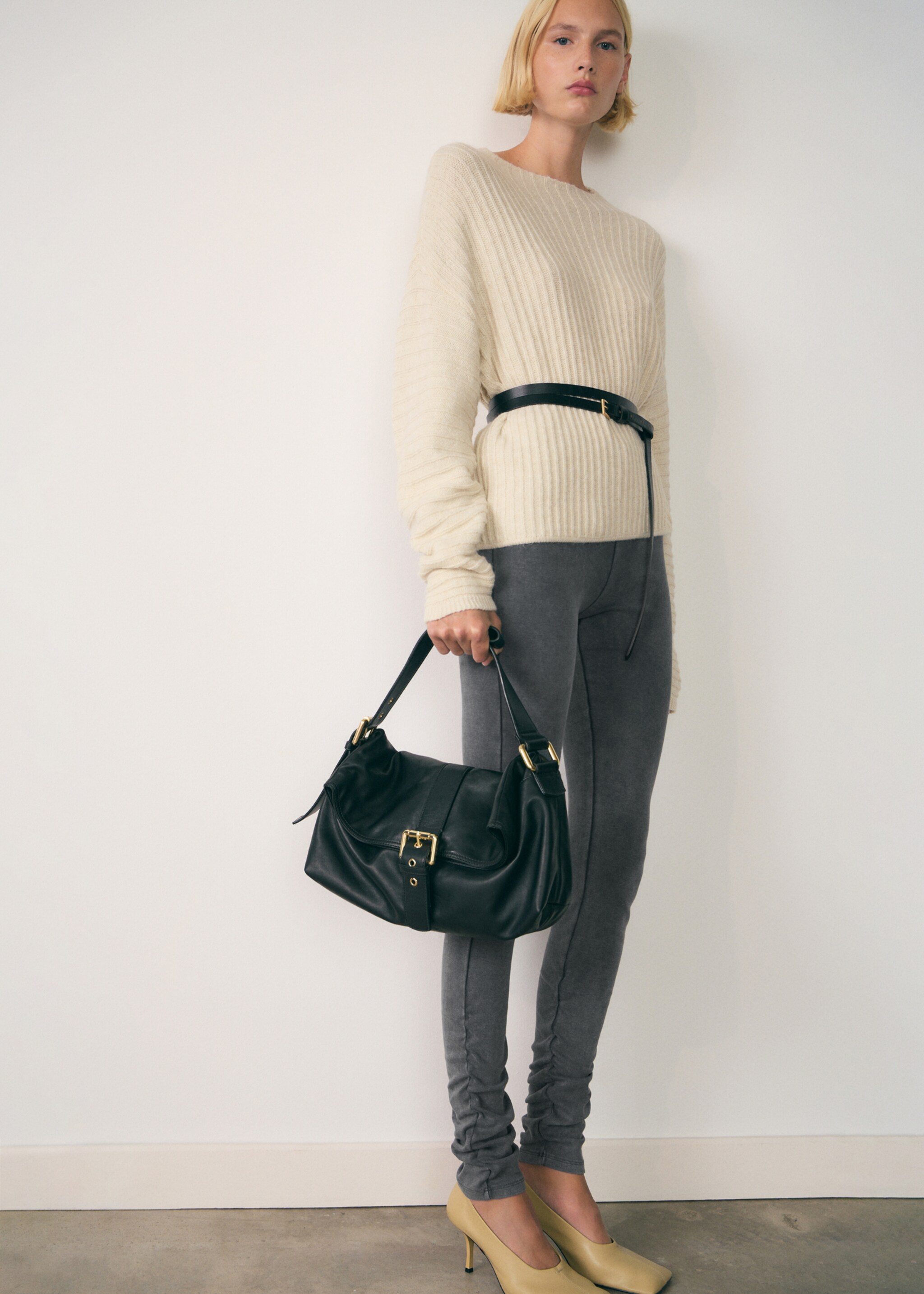 Ruched hem leggings - Details of the article 1, Grey. Ref: 77097937-00.