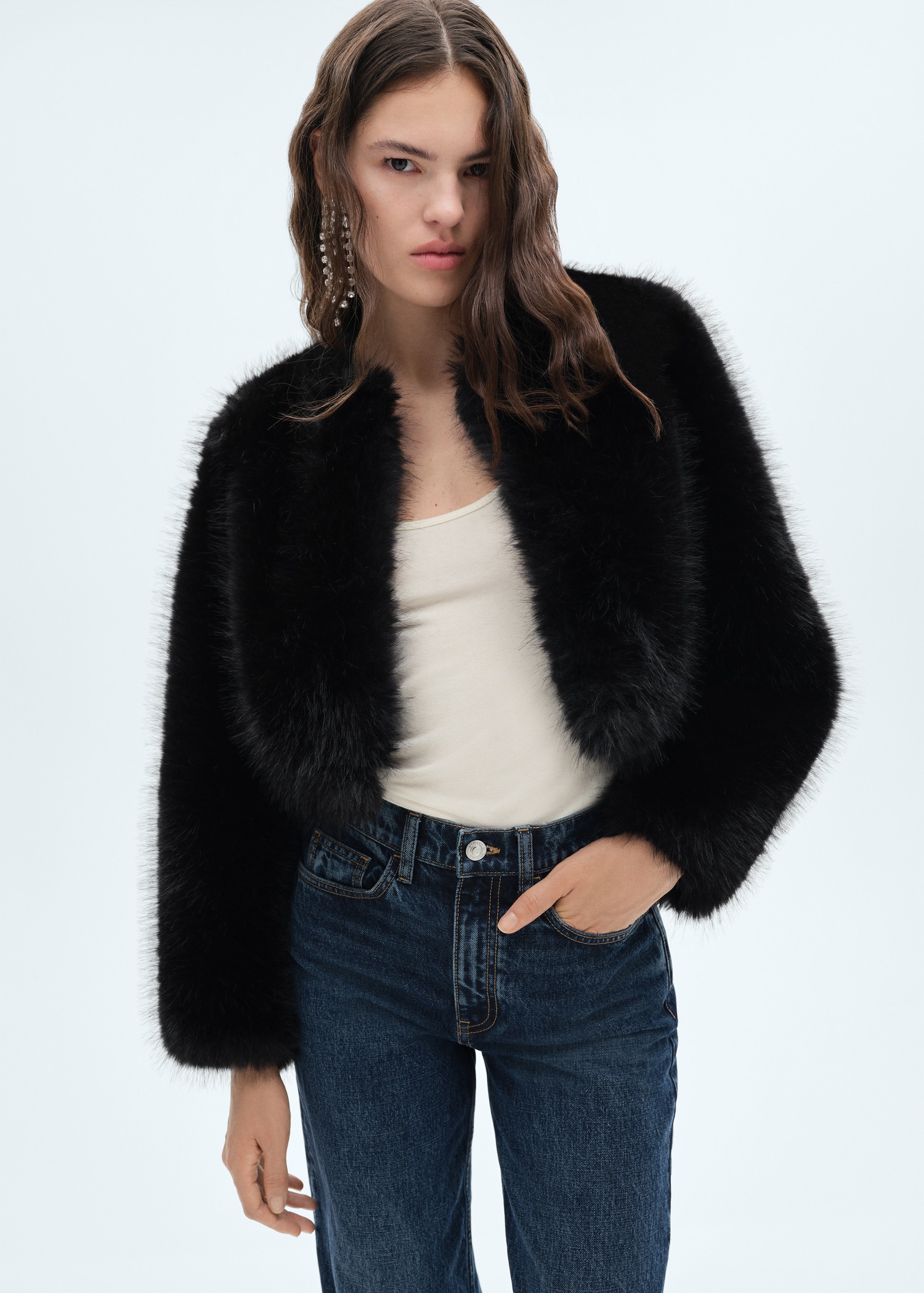 Pelz Jacke Mango Kunstfelljacke Jacke Mango Mantel Kurz Shearling