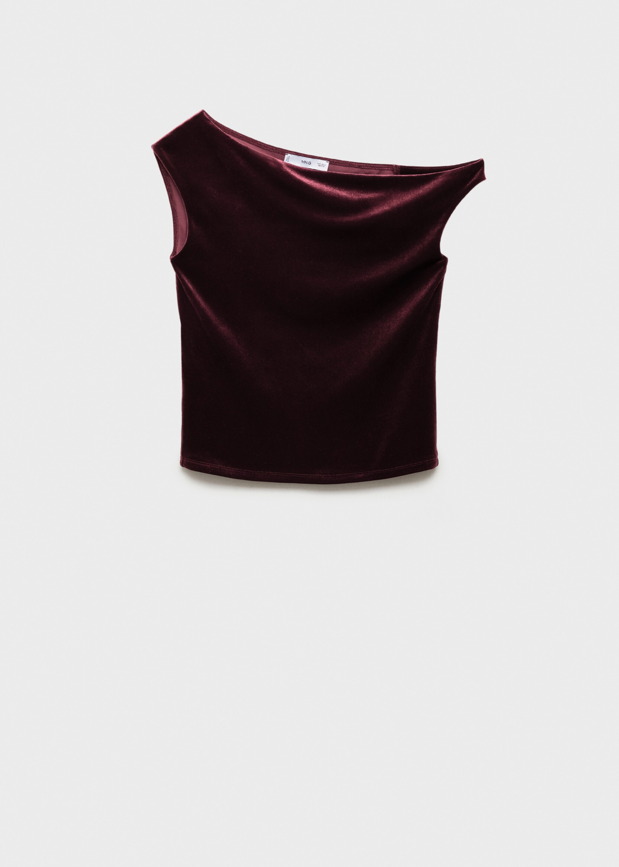 Asymmetric velvet top - Article without model, Burgundy. Ref: 77098265-00.