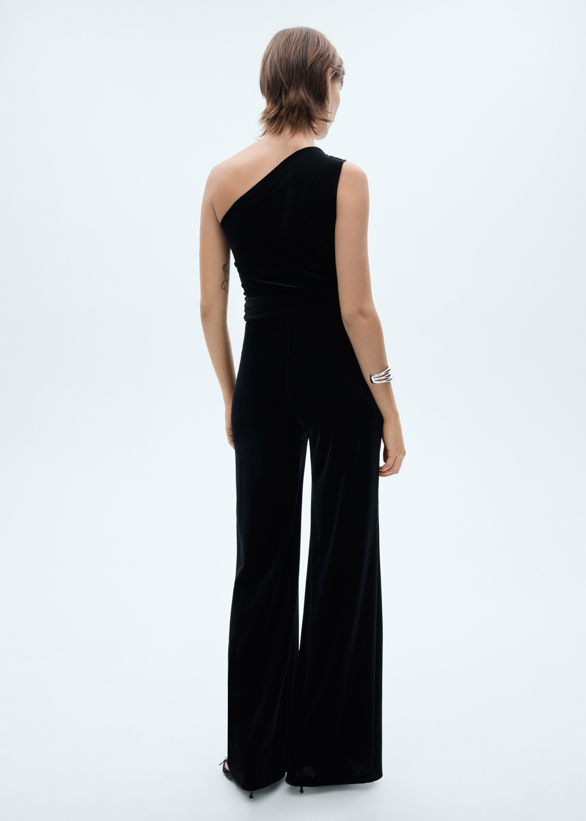 Asymmetric velvet jumpsuit - Reverse of the article, Black. Ref: 77098267-00.