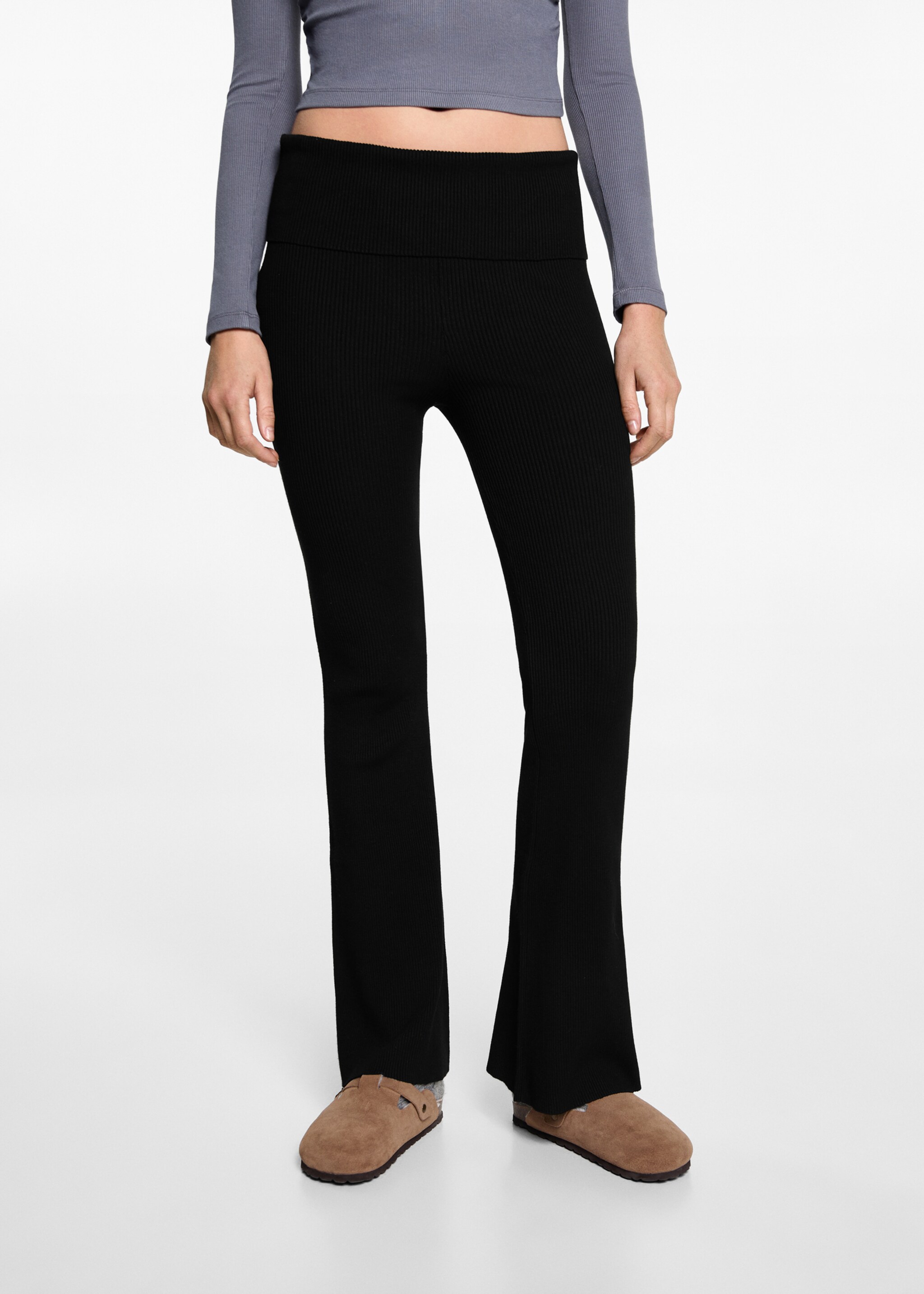 Leggings flare canalé - Plano medio, Negro. Ref: 77098272-00.