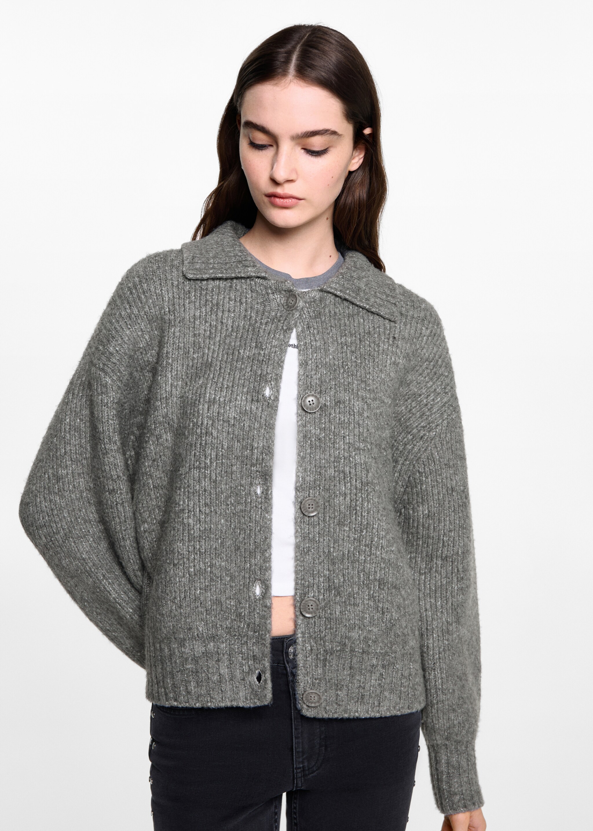 Kofta med polokrage - Bild av mittparti, Grå. Ref: 77098282-00.