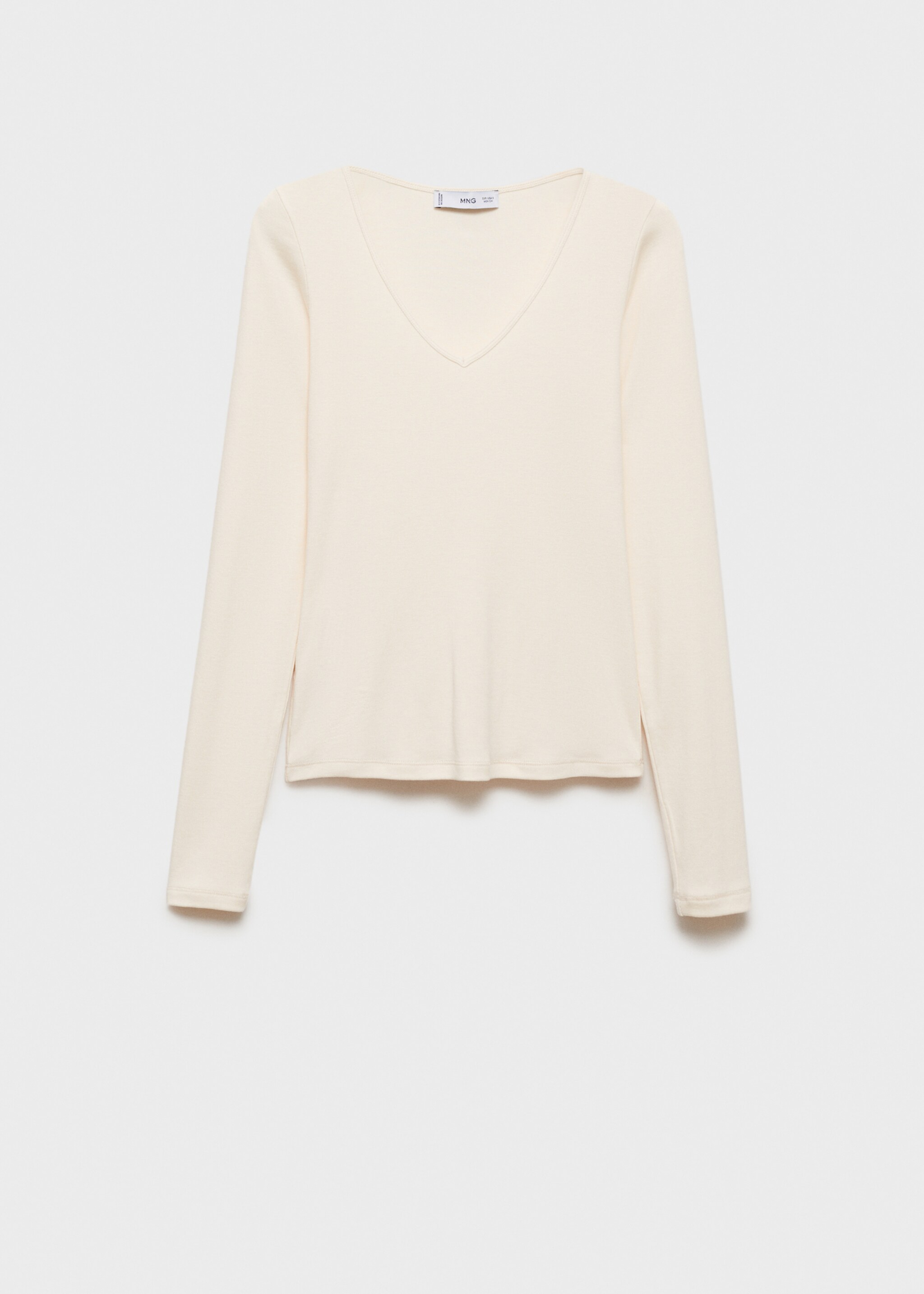 Long-sleeved V-neck T-shirt - Article without model, Ecru. Ref: 77098284-00.