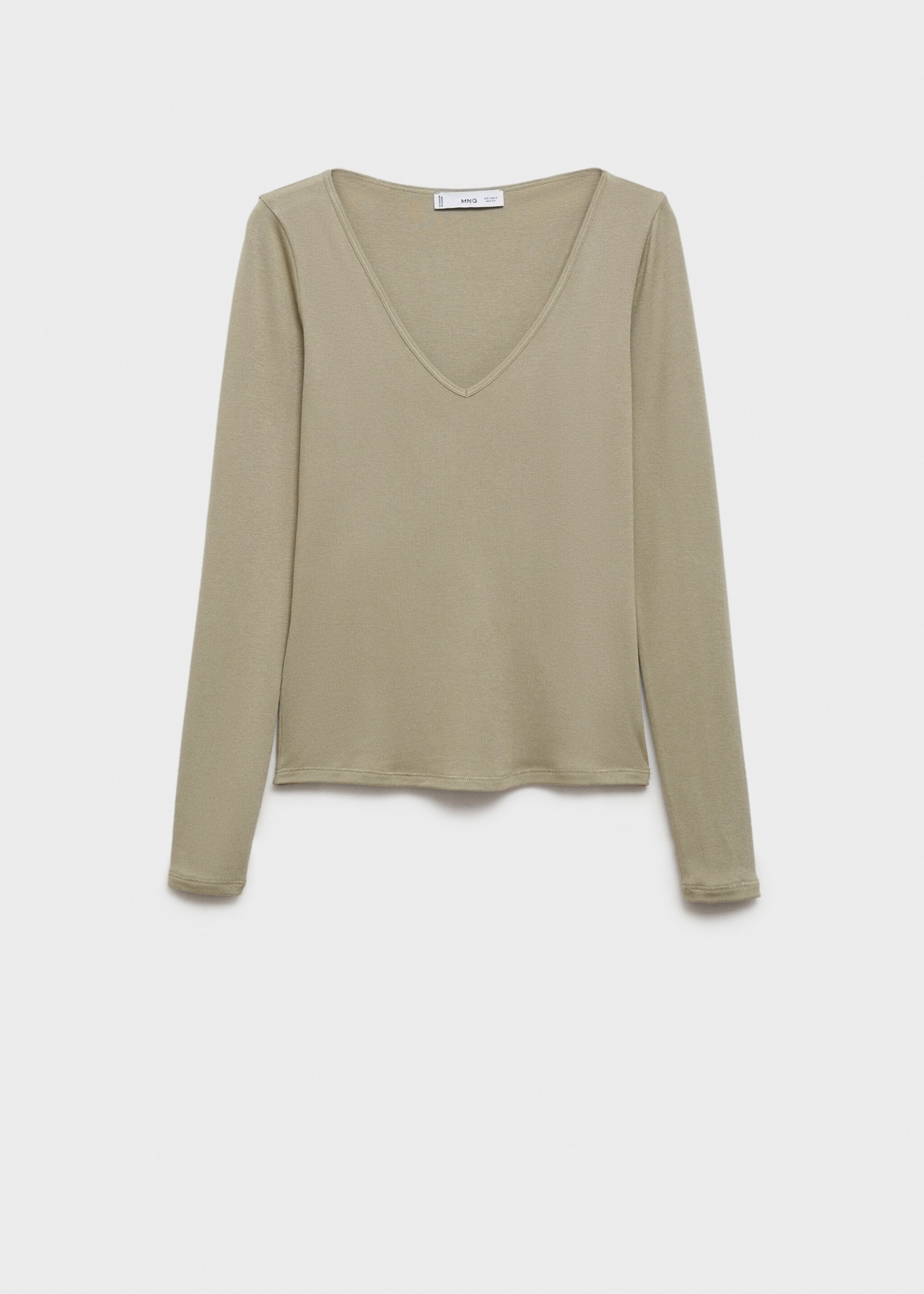Long-sleeved V-neck T-shirt - Article without model, Pastel Green. Ref: 77098284-00.