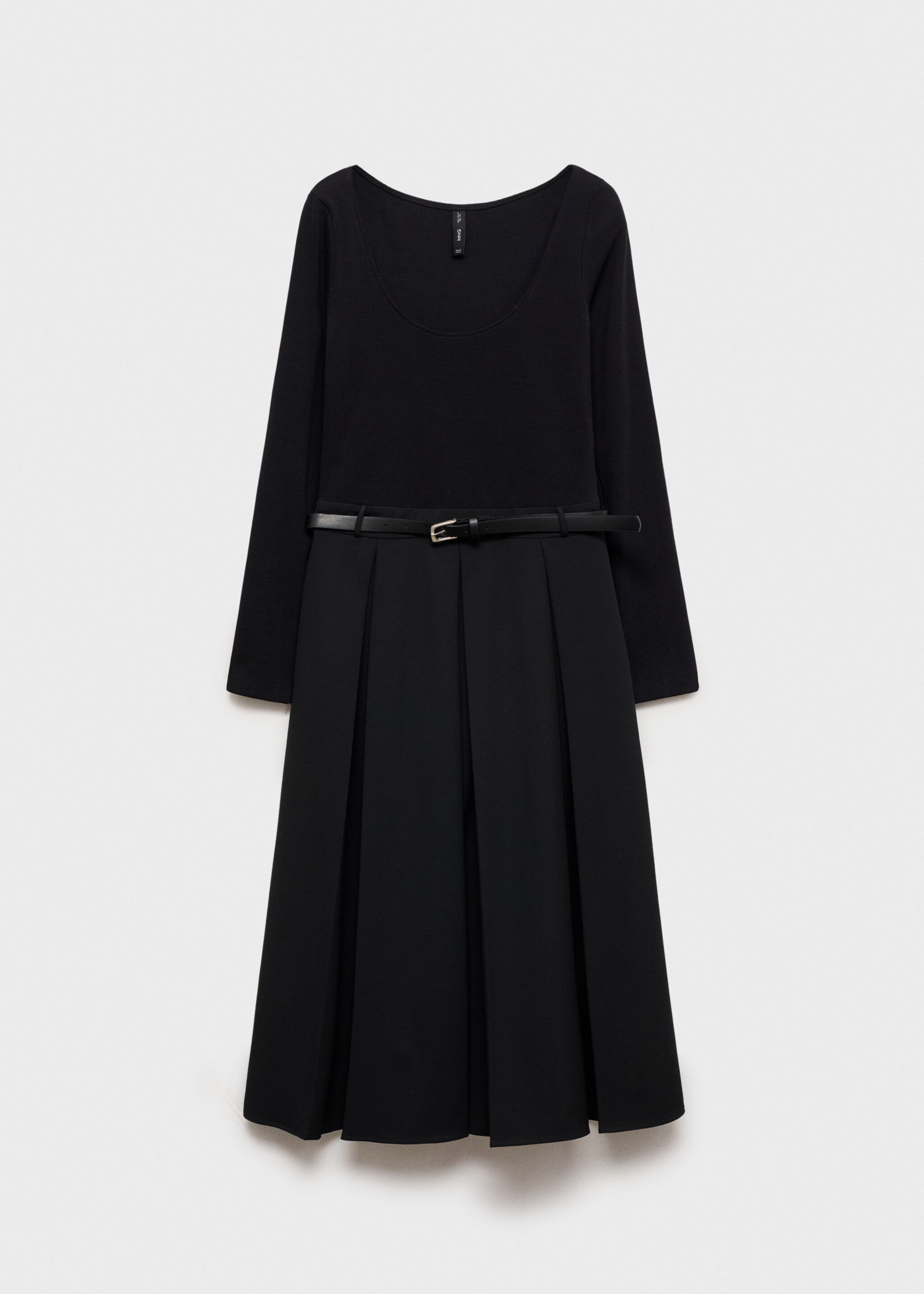 Kombiniertes Kleid mit Faltendetails und Gürtel - Artikel ohne Model, Schwarz. Ref: 77098285-00.