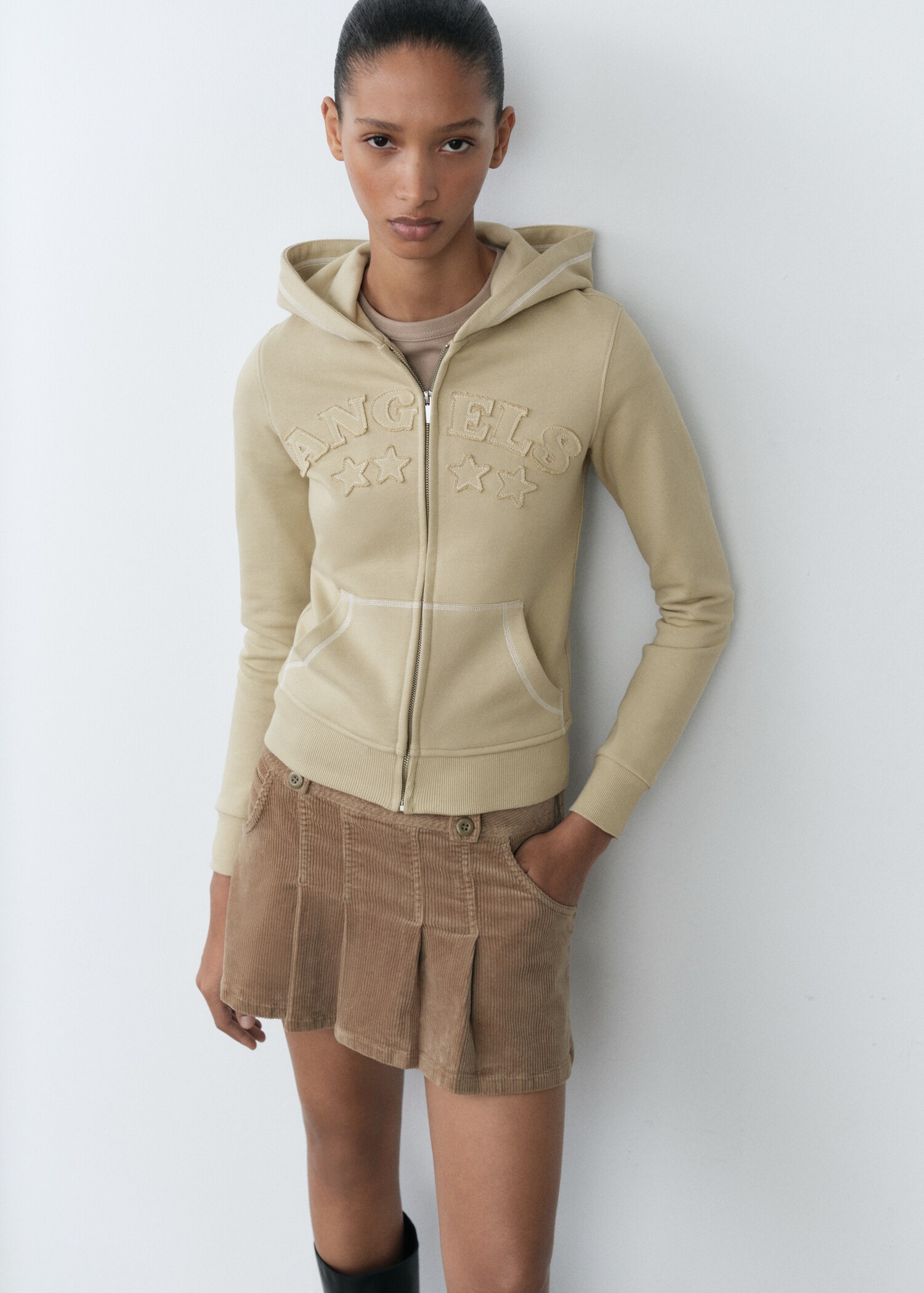 Baumwoll-Sweatshirt mit Schriftzug - Mittlere Ansicht