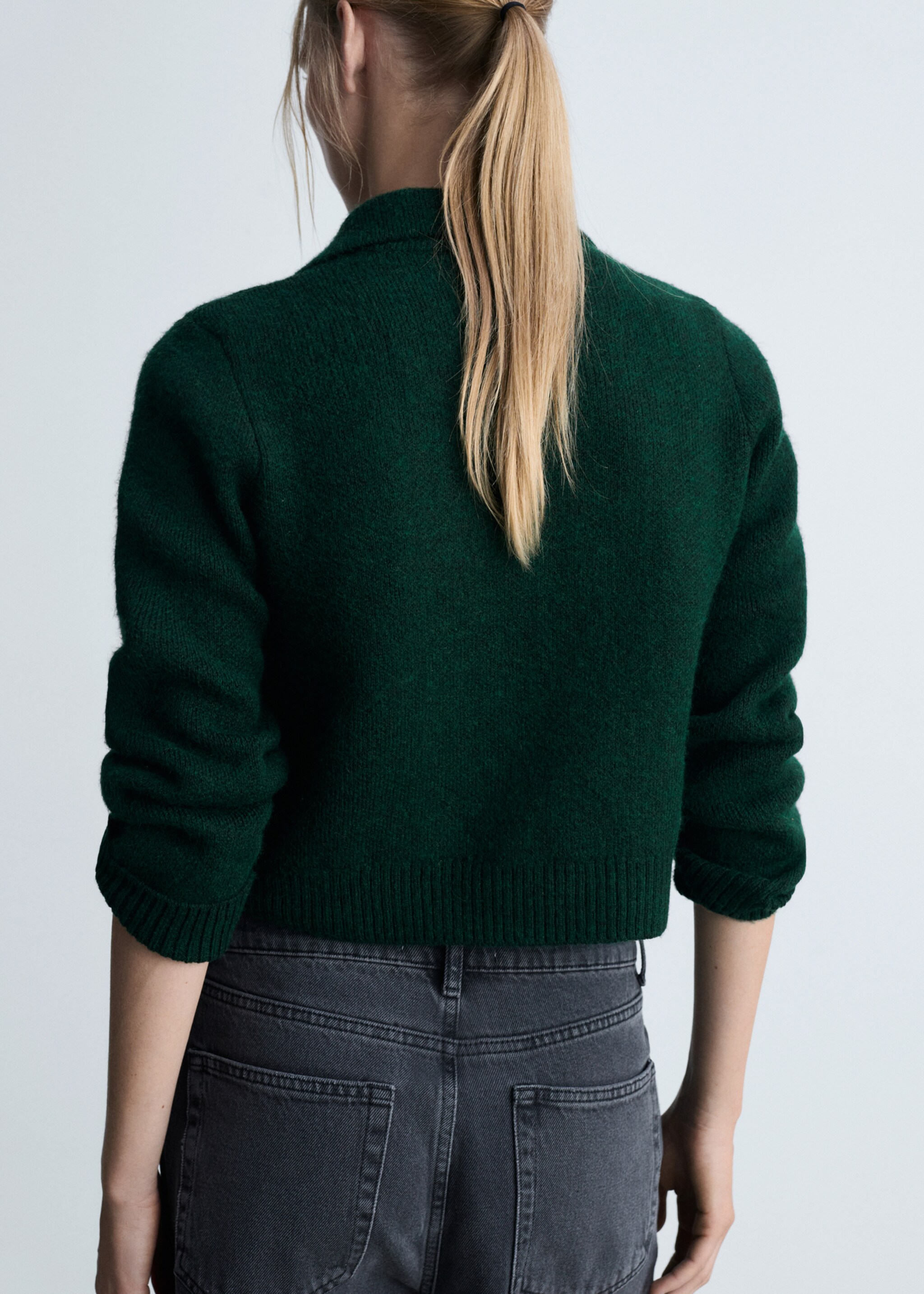 Double-breasted knitted jacket - Reverse of the article, Green. Ref: 77099054-00.