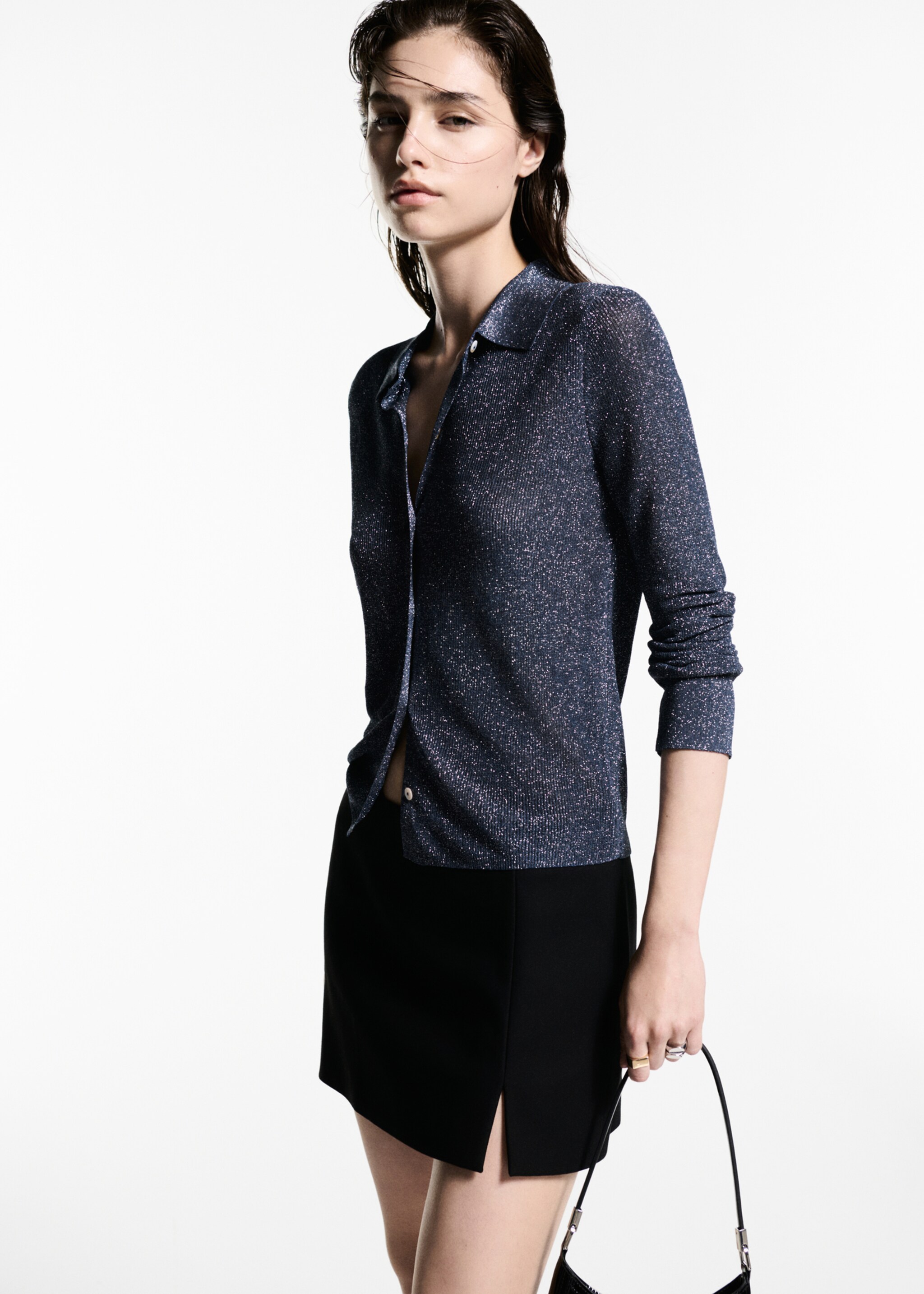 Lurex knitted shirt - Medium plane, Night Blue. Ref: 77099056-00.