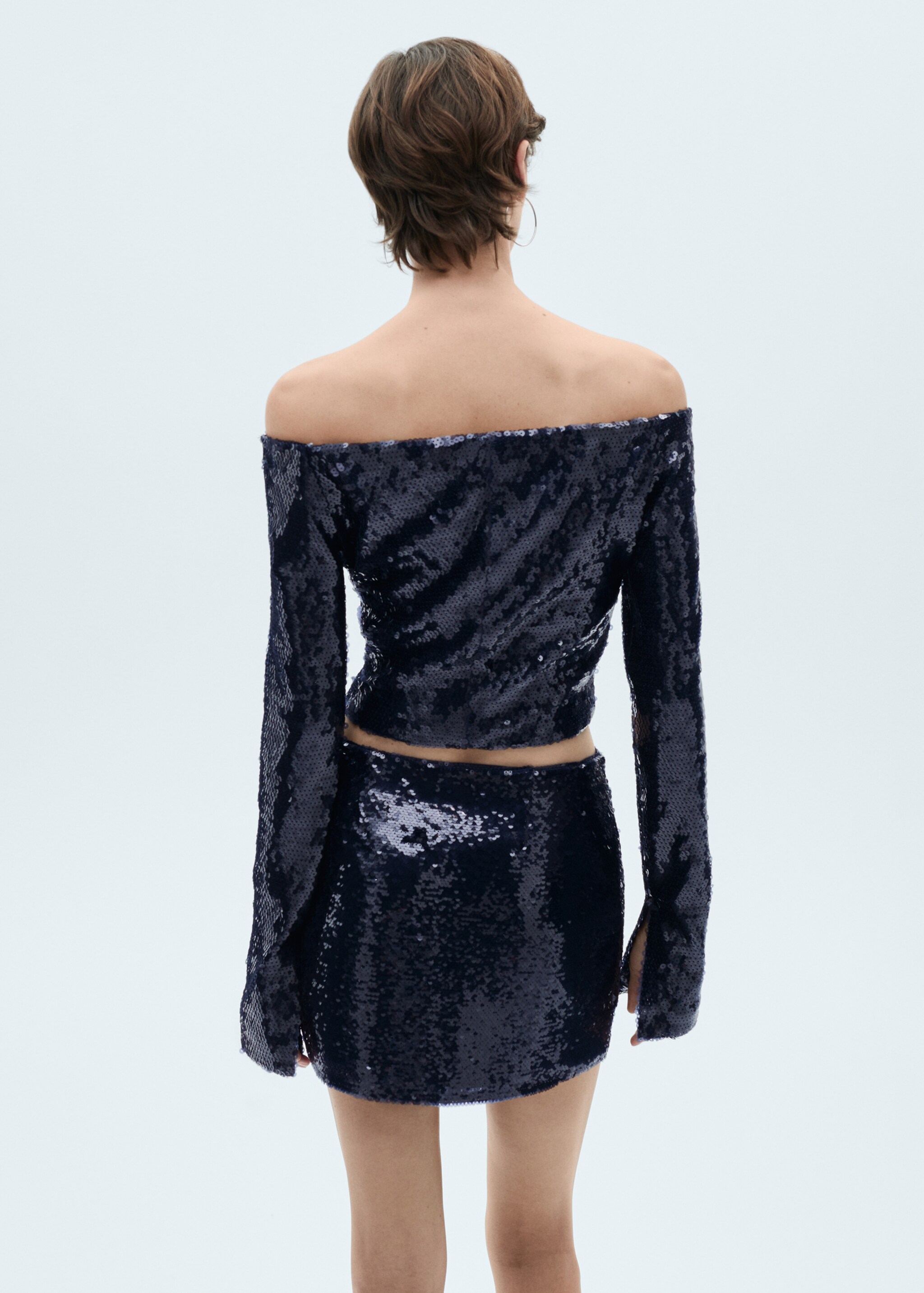 Sequin miniskirt - Reverse of the article, Night Blue. Ref: 77099059-00.