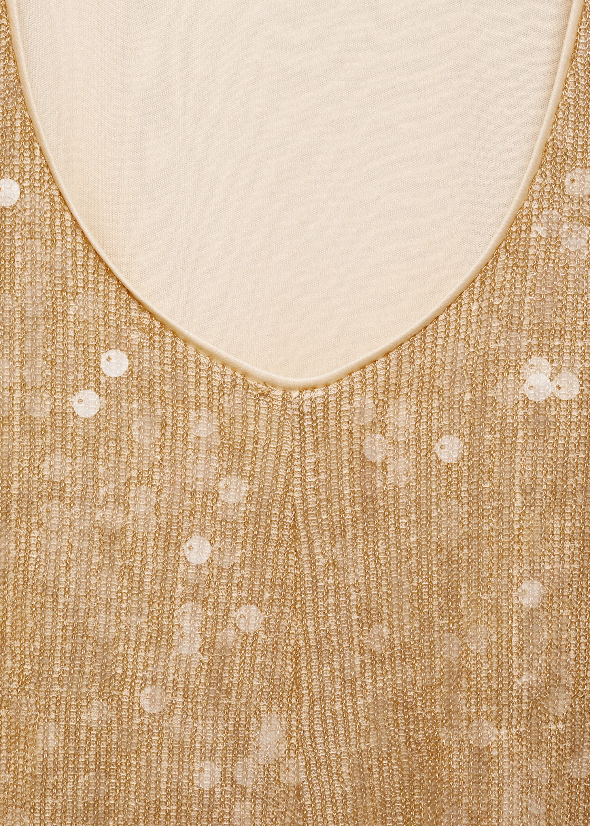 Scoop-back sequin dress - Details of the article 8, Gold. Ref: 77099061-00.