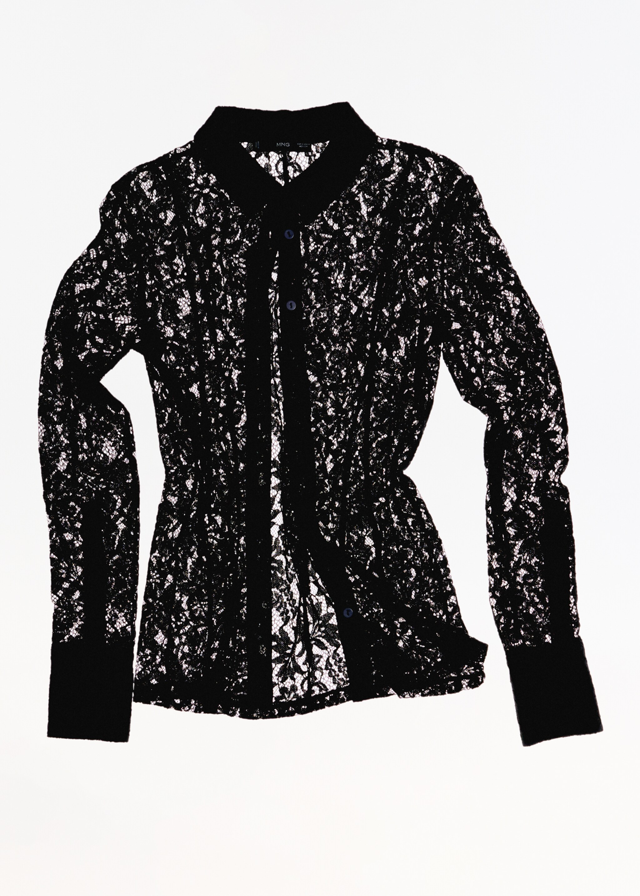 Transparent lace shirt - Details of the article 6, Black. Ref: 77099062-00.