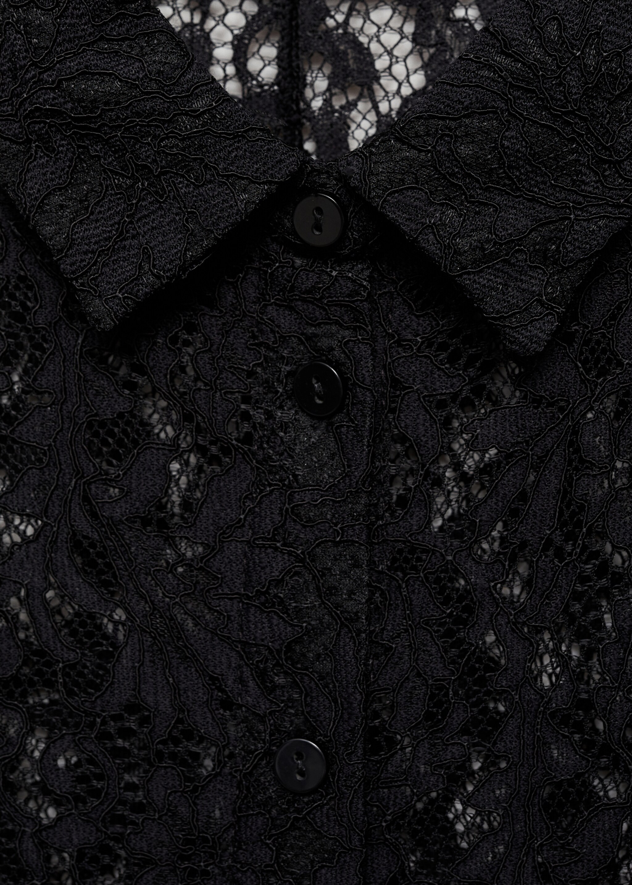 Transparent lace shirt - Details of the article 8, Black. Ref: 77099062-00.