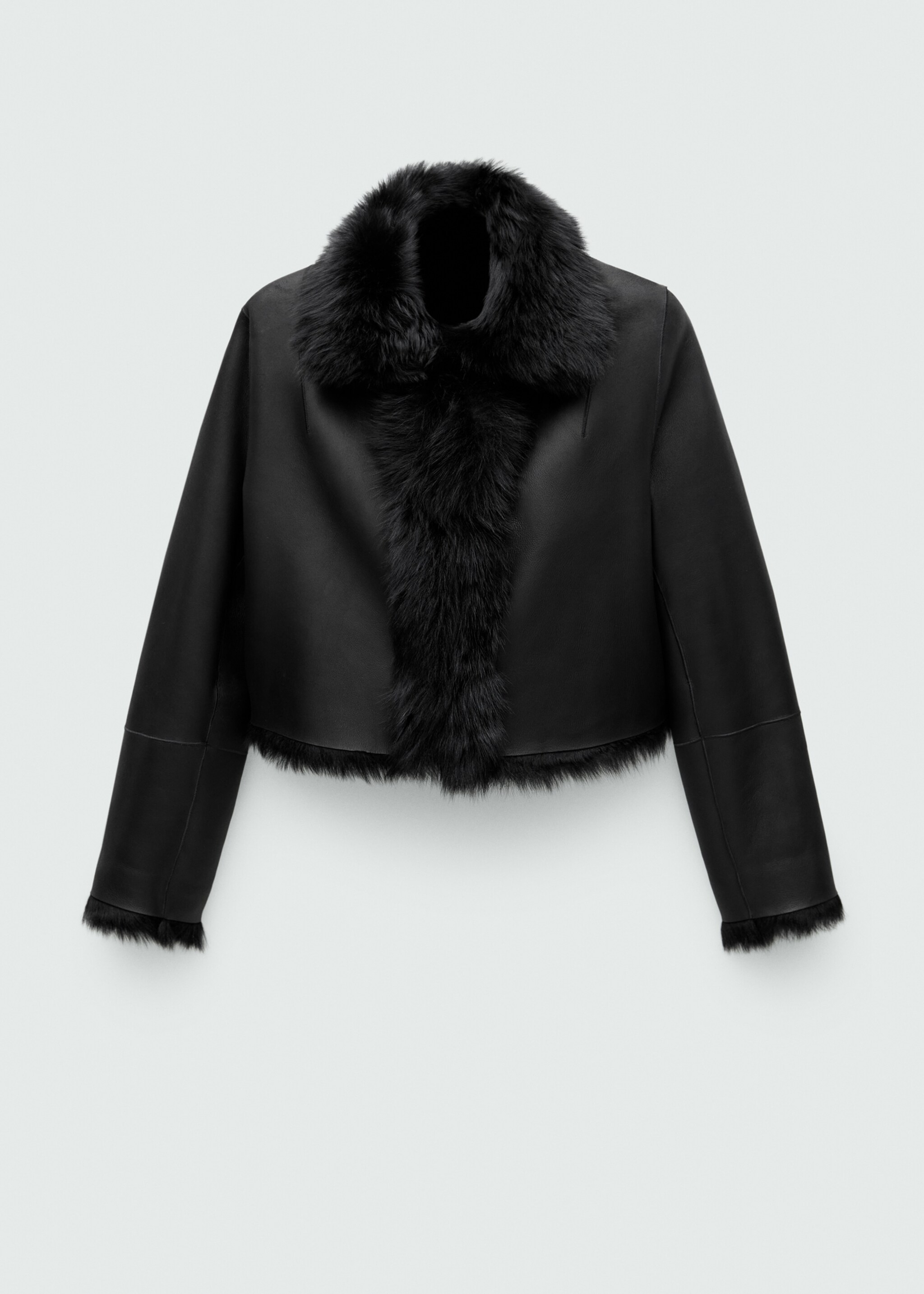 Cropped fur leather coat - Details of the article 8, Black. Ref: 77099063-00.