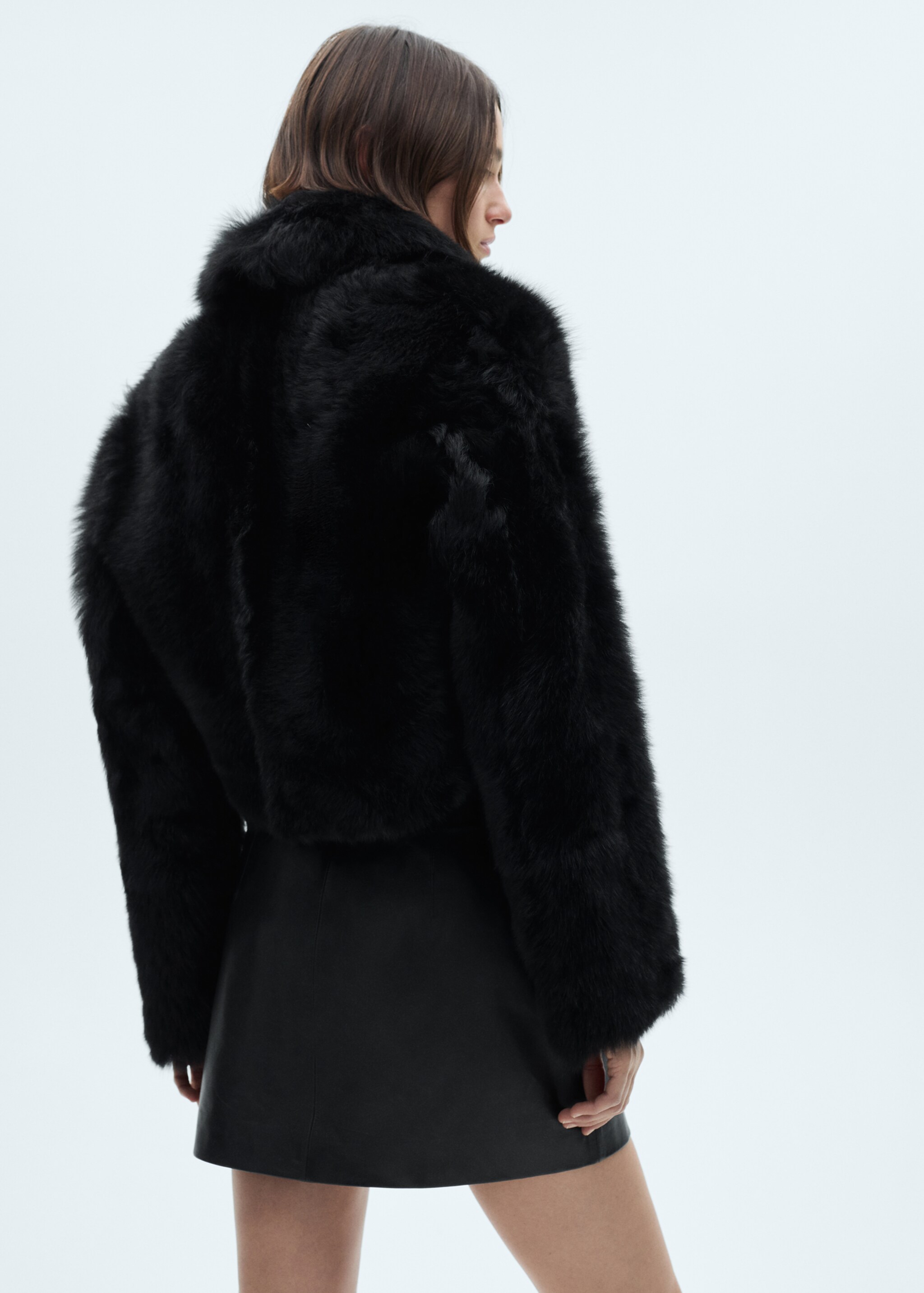 Cropped fur leather coat - Reverse of the article, Black. Ref: 77099063-00.