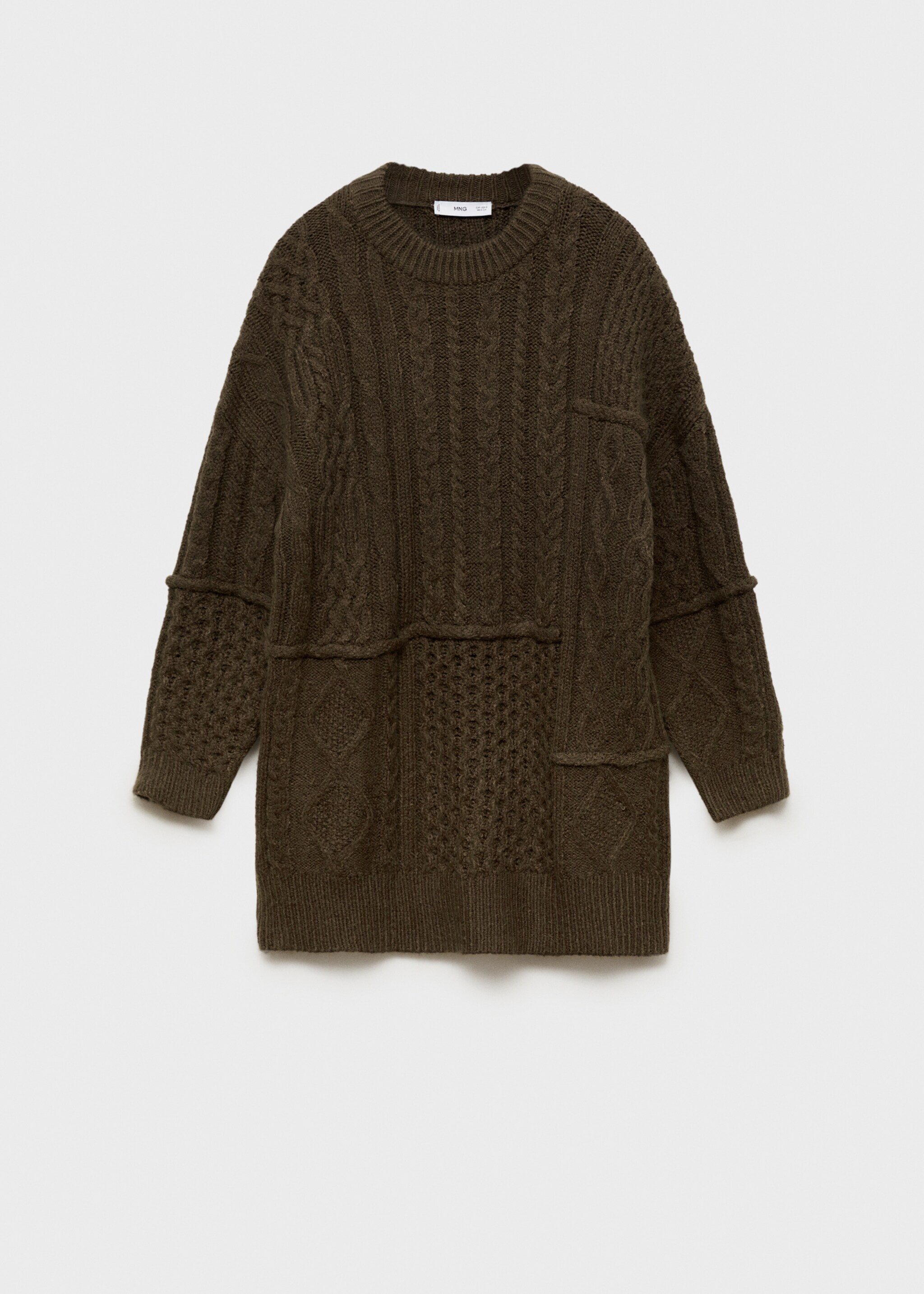 Strickkleid mit Zopfmuster - Artikel ohne Model, Khaki. Ref: 77099066-00.