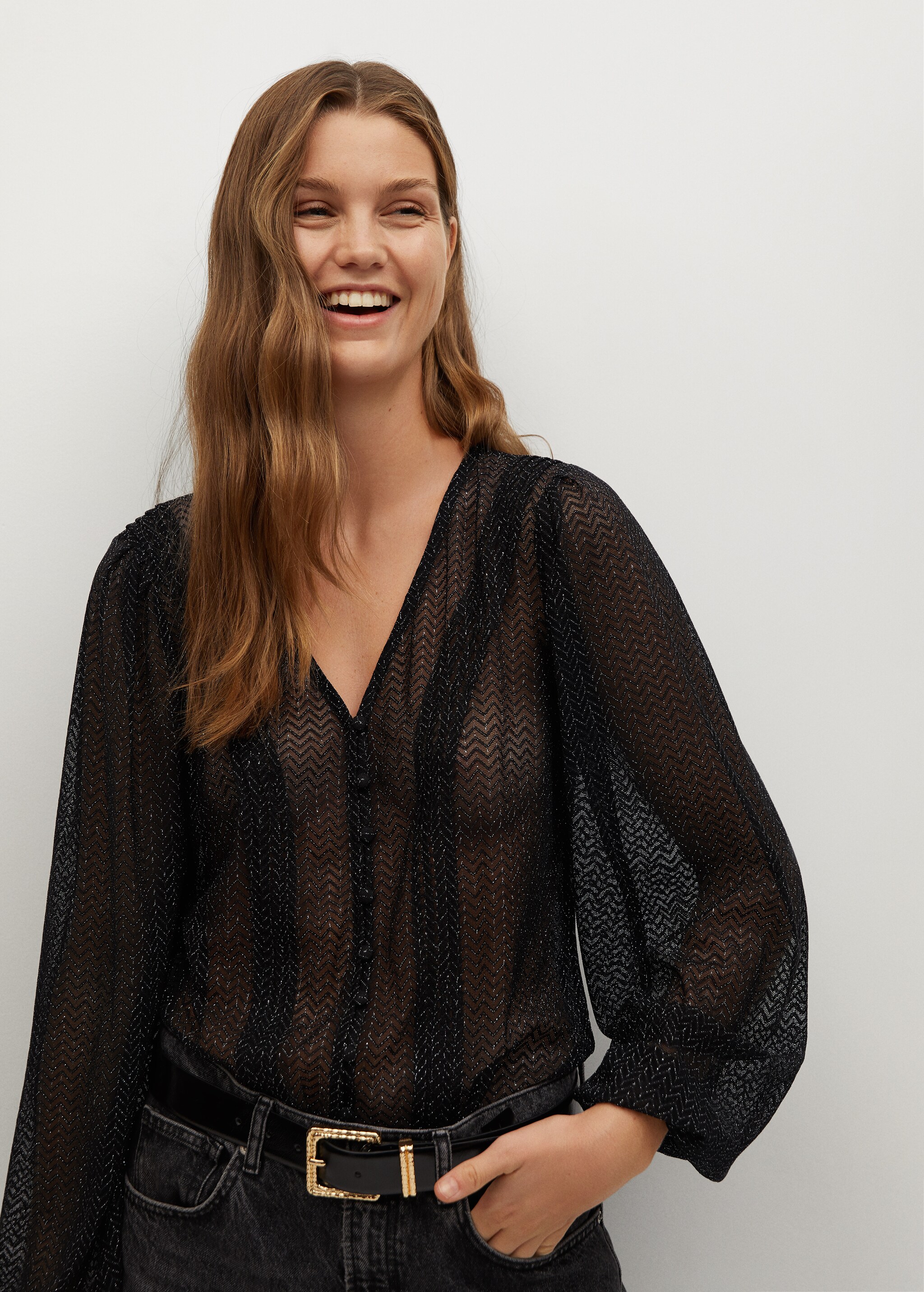 Glossed-effect appliqué blouse - Medium plane