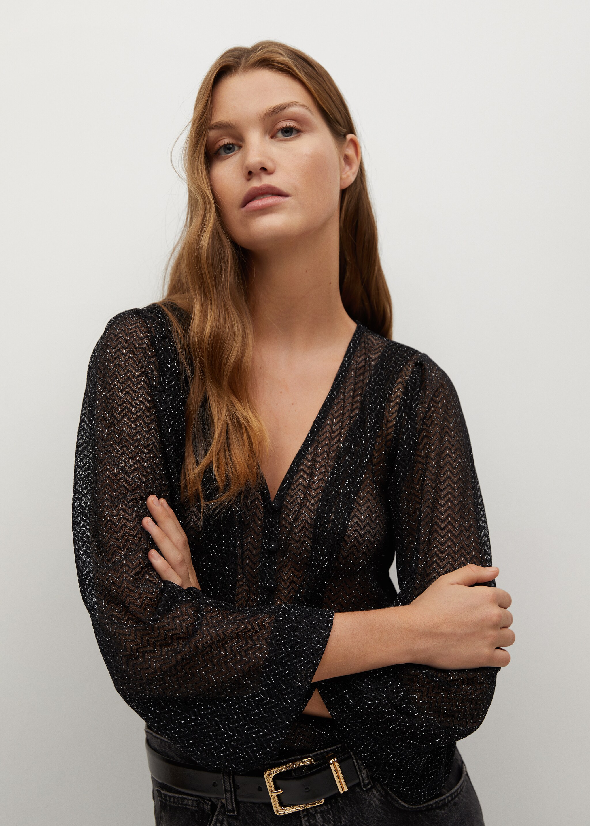Glossed-effect appliqué blouse - Details of the article 1