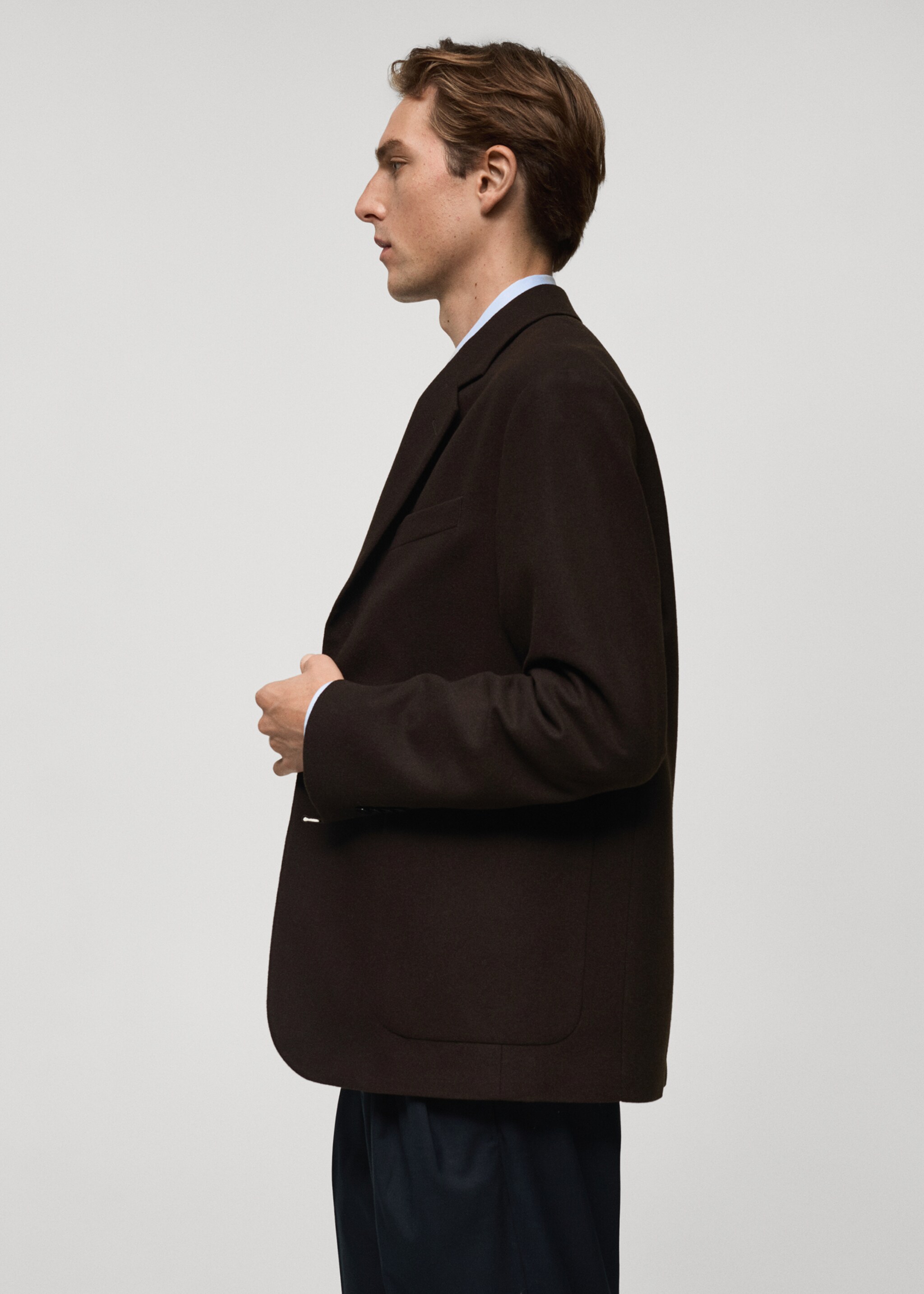 Σακάκι ανακυκλωμένο μαλλί regular fit - Λεπτομέρεια του προϊόντος 2, Καφέ. Ref: 77099227-00.