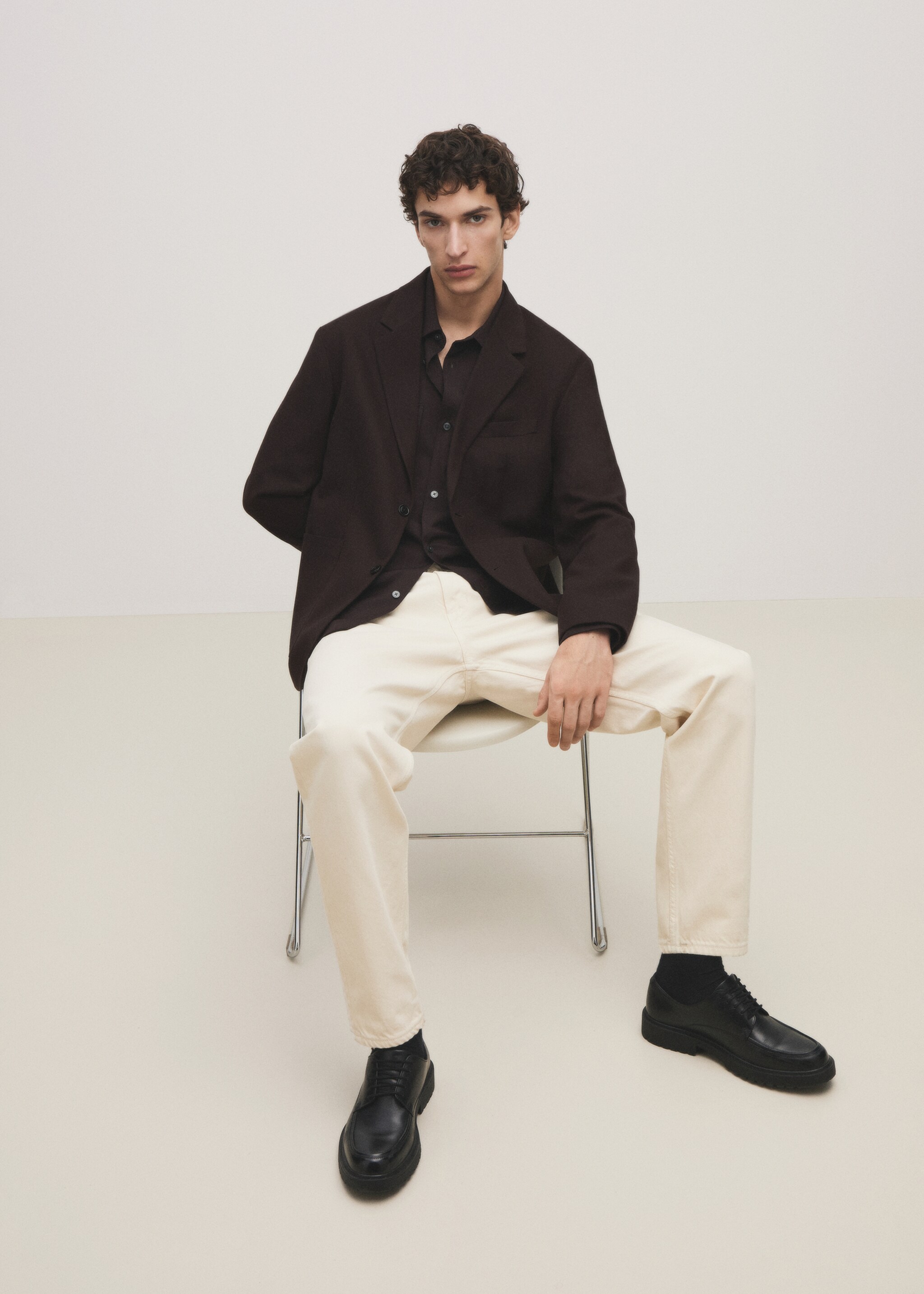 Σακάκι ανακυκλωμένο μαλλί regular fit - Λεπτομέρεια του προϊόντος 5, Καφέ. Ref: 77099227-00.