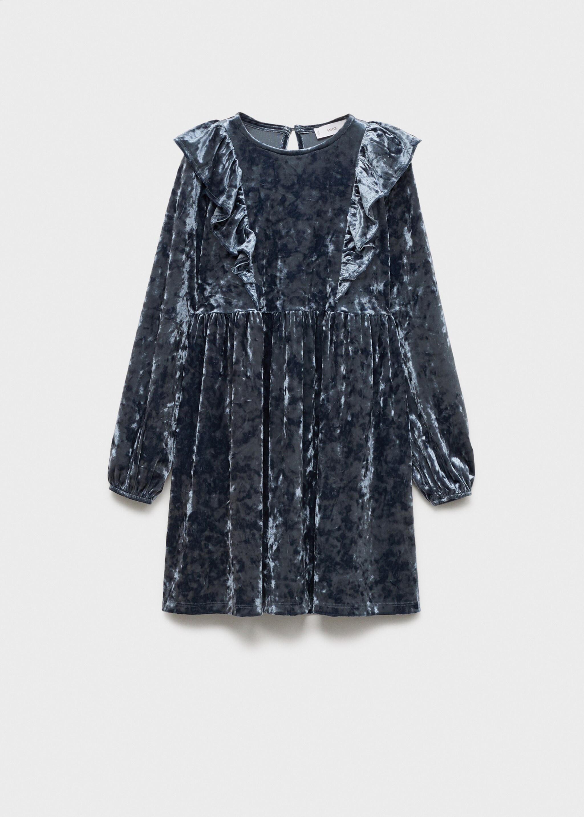 Ruffled velvet dress - Article without model, Blue. Ref: 77099231-00.